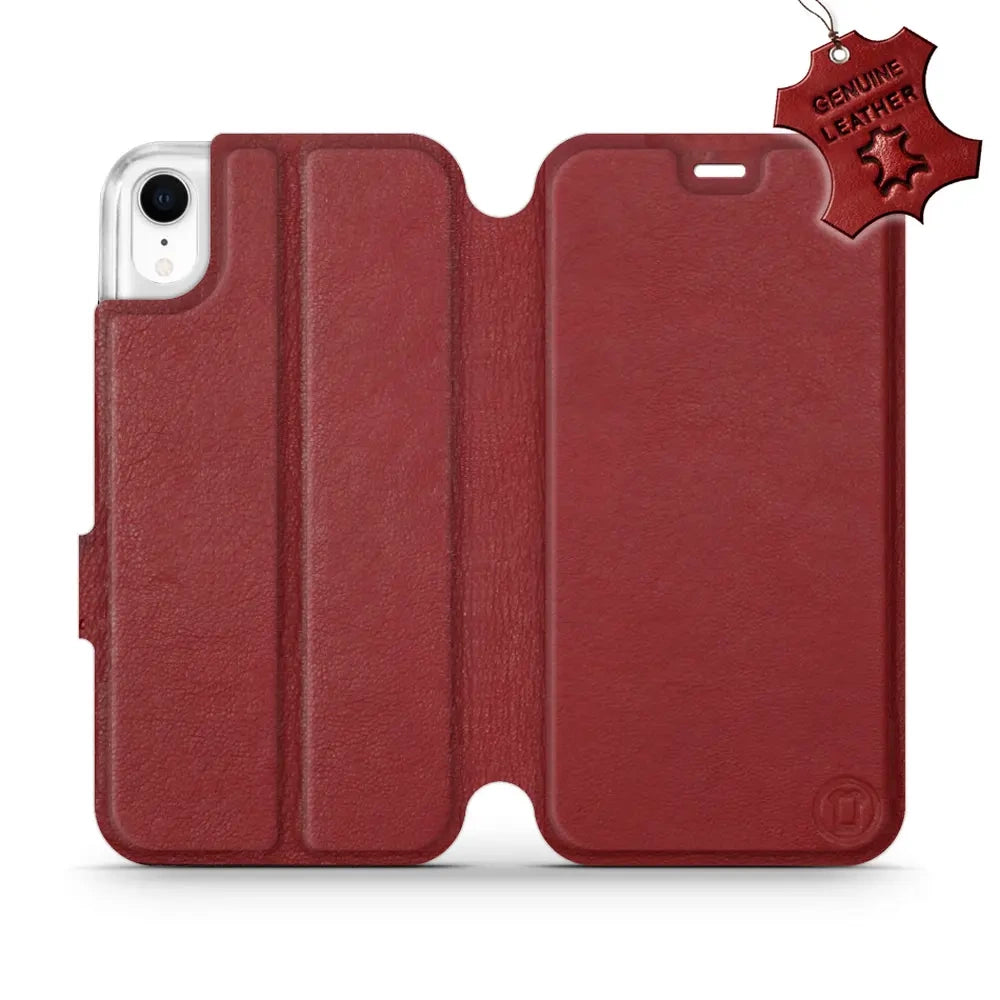 Echtleder Handyhülle für iPhone Xr, Mobiwear Leather, Dunkelrot