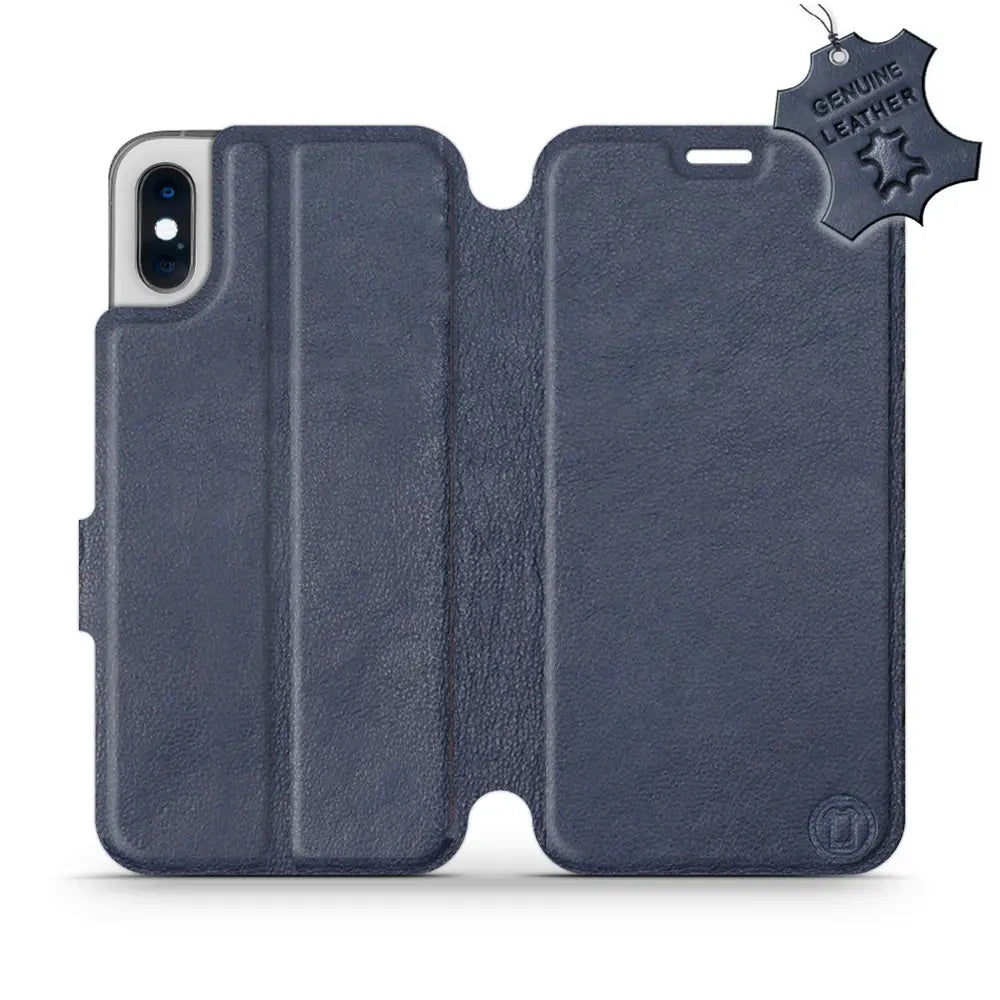 Echtleder Handyhülle für iPhone X, Mobiwear Leather, Dunkelblau