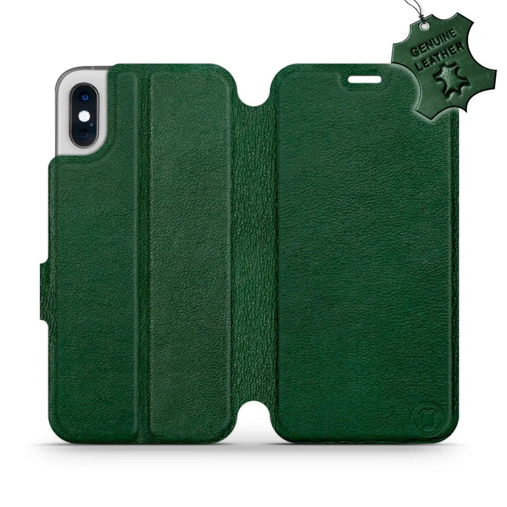Echtleder Handyhülle für iPhone X, Mobiwear Leather, Grün