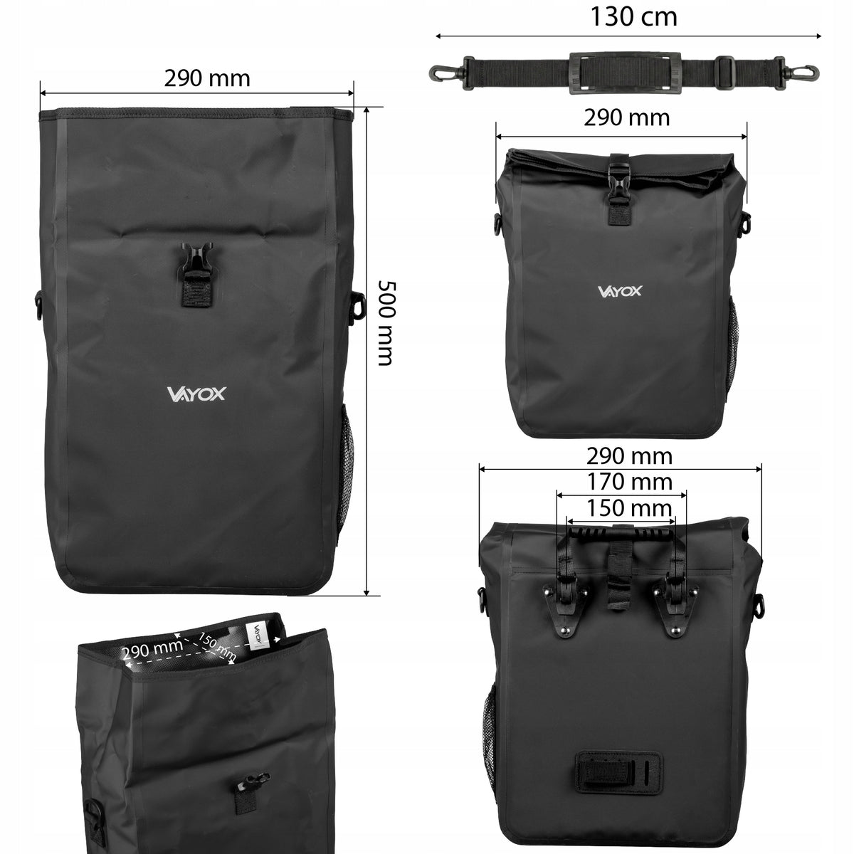 Fahrradtasche für den Gepäckträger, Vayox VA0444B 25L, Schwarz