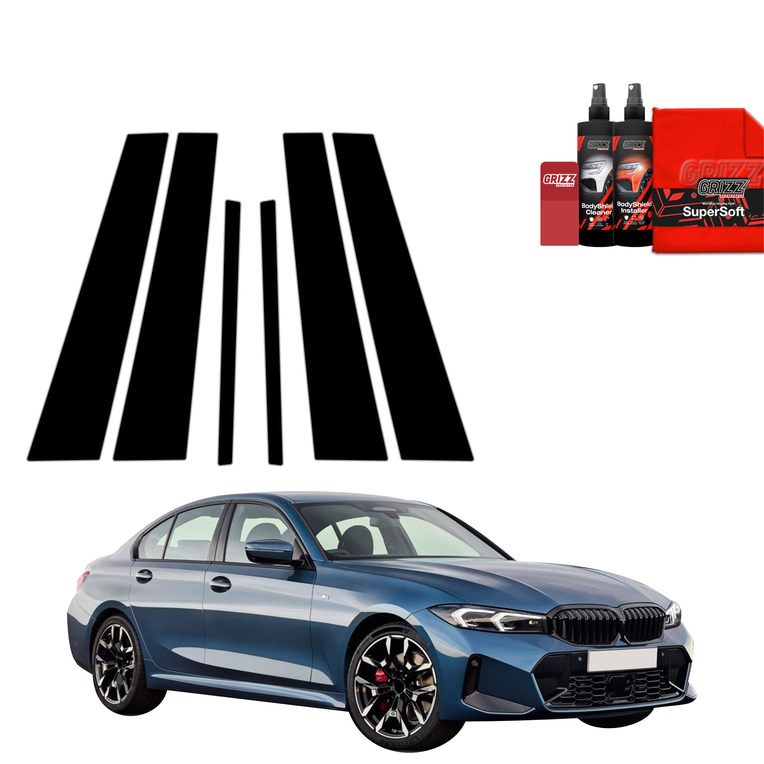 6in1 Schwarze Grizz Protector schutzfolie für B-C-Säule - BMW 3 Sedan (2025-2026)