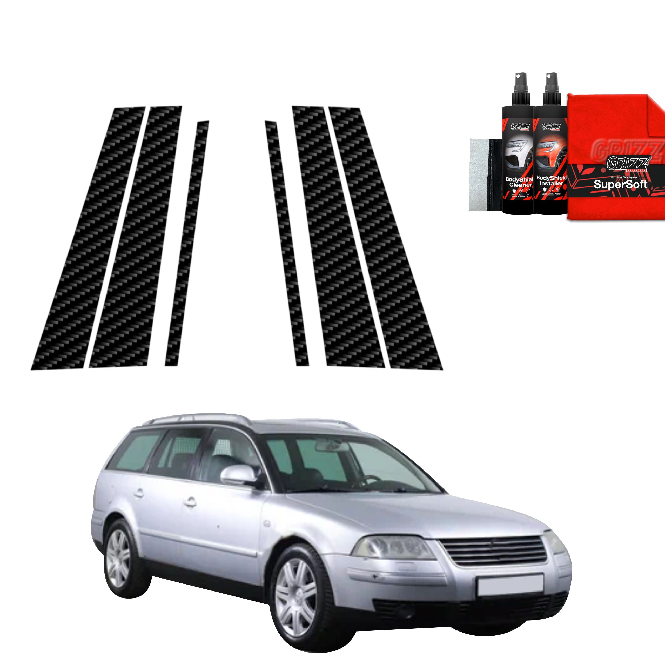 6in1 Kohlenstoff Schutzfolie Grizz Protector für B-C-Säule - Volkswagen Passat B5 Variant Facelifting (2000-2005)