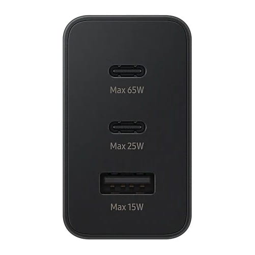 Wandladegerät Samsung Power Adapter Trio EP-T6530NBEGEU 65W PD 1x USB-A, 2x USB-C, schwarz