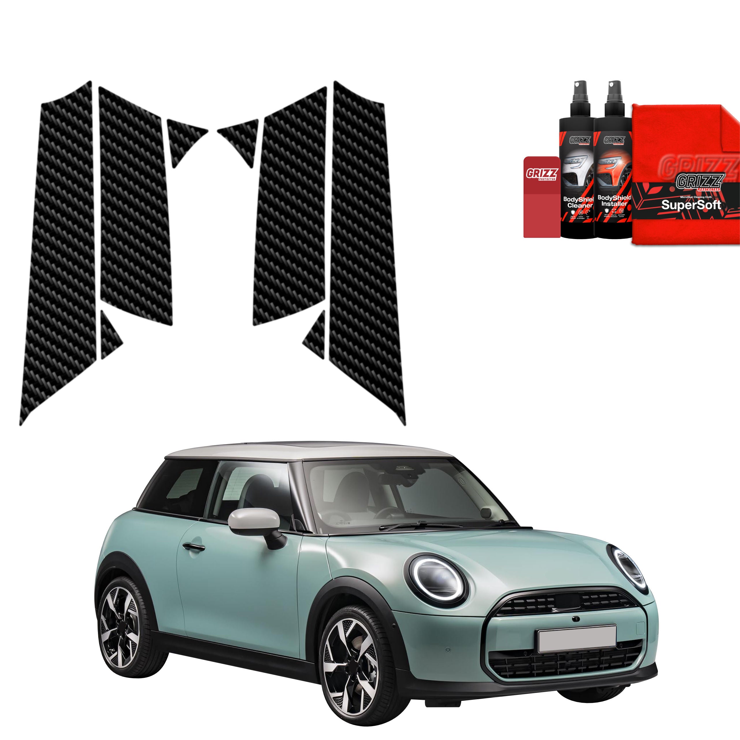 8in1 Kohlenstoff Schutzfolie Grizz Protector für B-C-Säule - Mini Cooper S (2023- 2025)