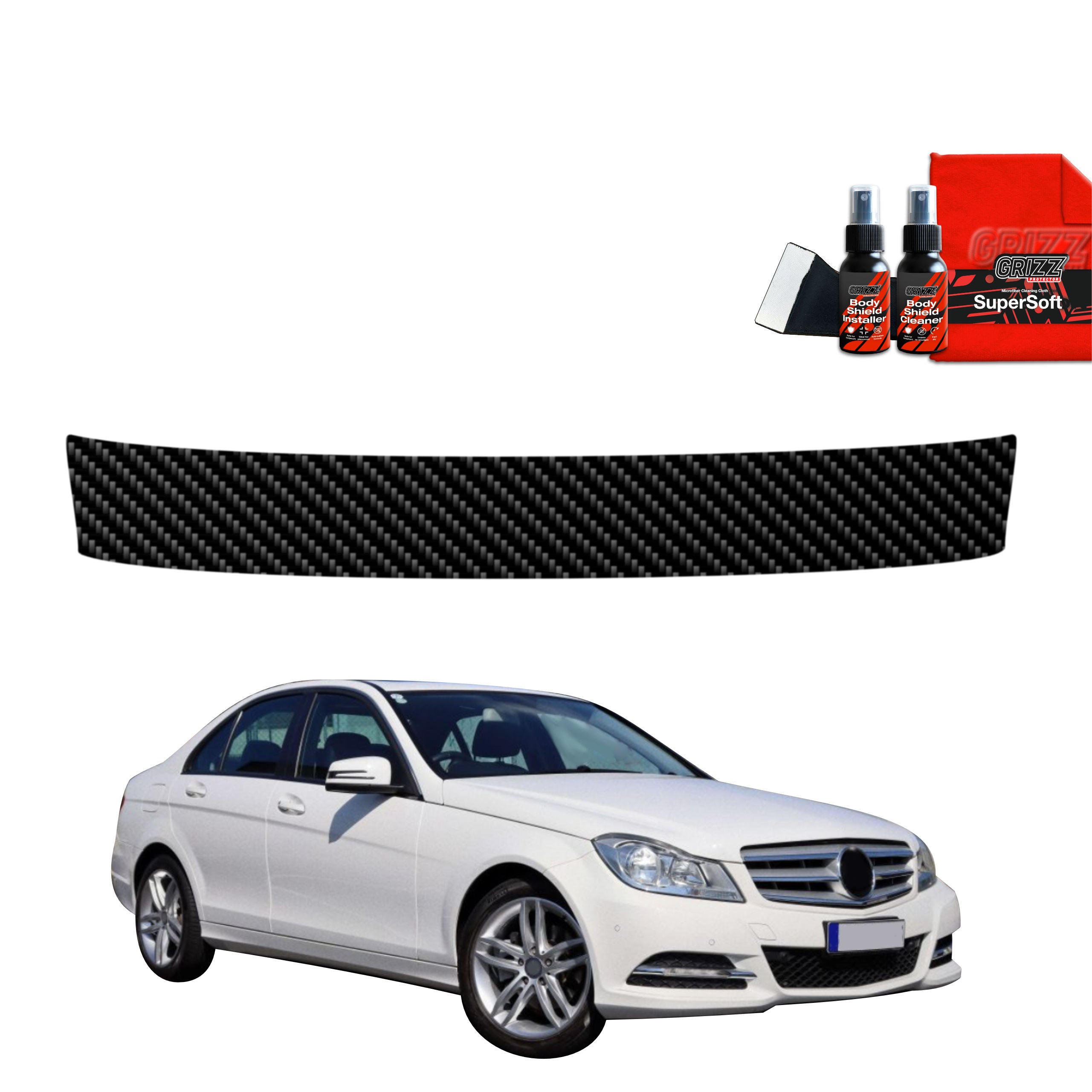 Kohlenstoff Schutzfolie Grizz Protector für Ladekante - Mercedes Benz C Klasse W204 Sedan Facelifting (2011-2014)