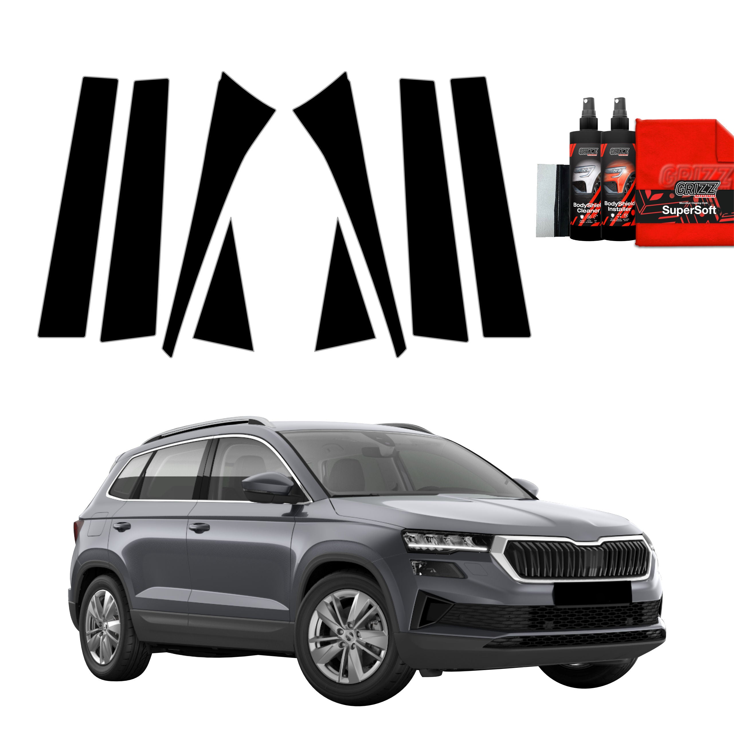 8in1 Schwarze Grizz Protector schutzfolie für B-C-Säule - Skoda Karoq (2022-2026)