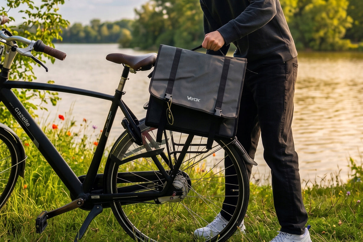 Fahrradtasche für den Gepäckträger, doppelt mit Griff, Vayox VA0446 40L, Schwarz