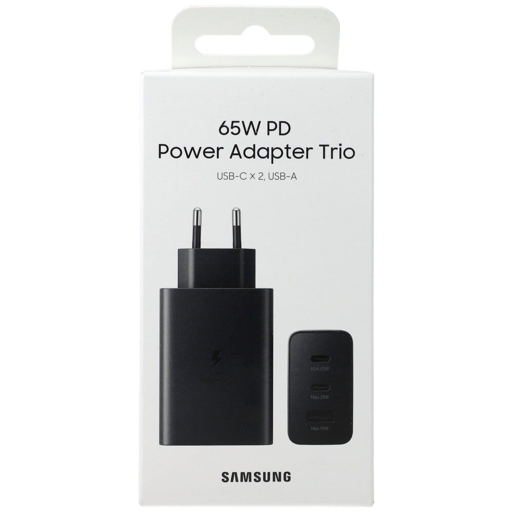 Wandladegerät Samsung Power Adapter Trio EP-T6530NBEGEU 65W PD 1x USB-A, 2x USB-C, schwarz