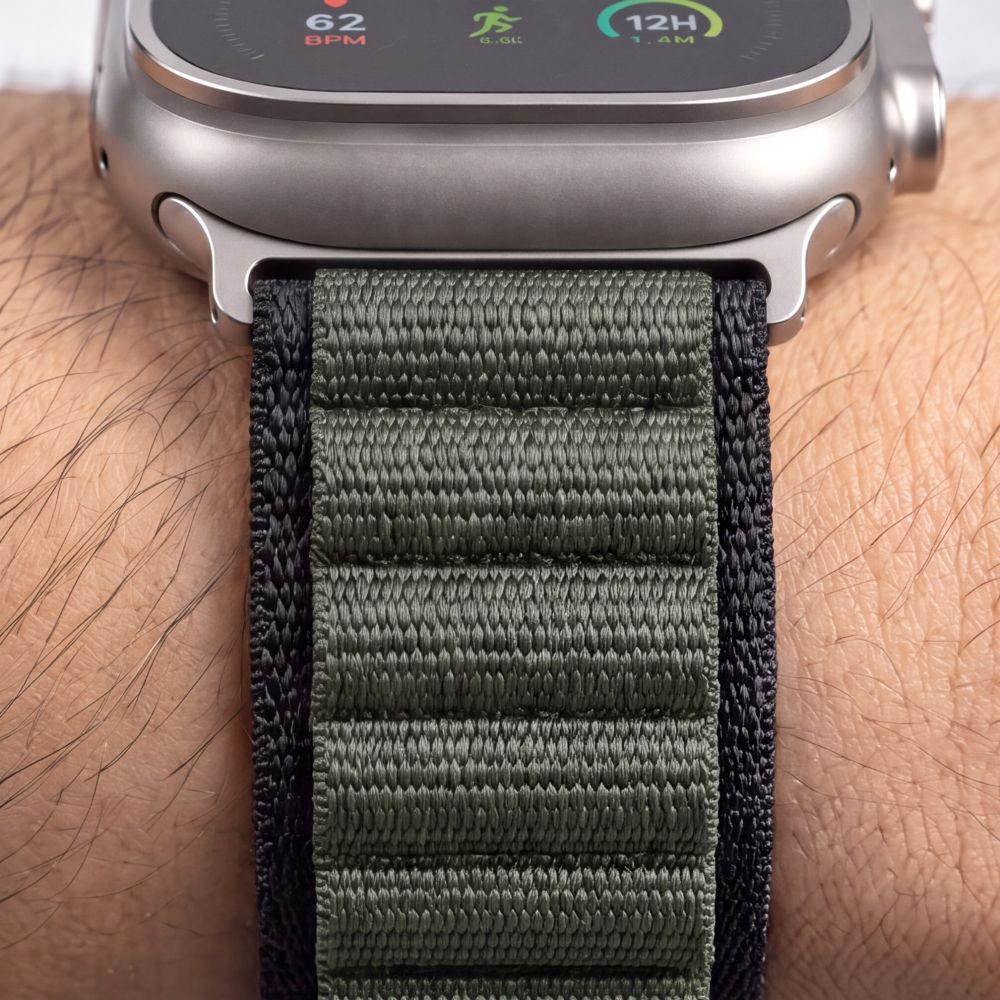 Armband für Apple Watch 49/46/45/44 mm, Tech Protect Nylon Pro, Schwarz-Grün (7/7)