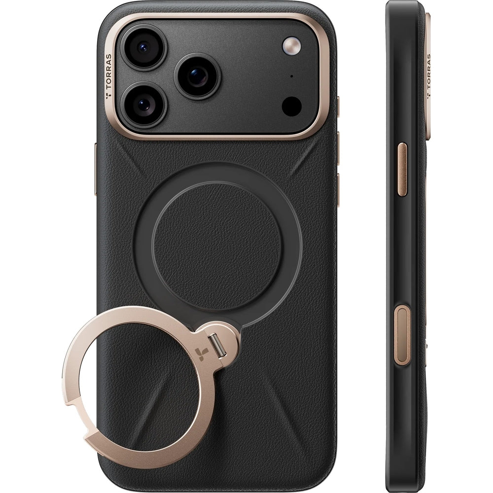 Handyhülle für iPhone 18 Pro / 17 Pro Torras Ostand Q3 VegSkin, Schwarz (8/10)