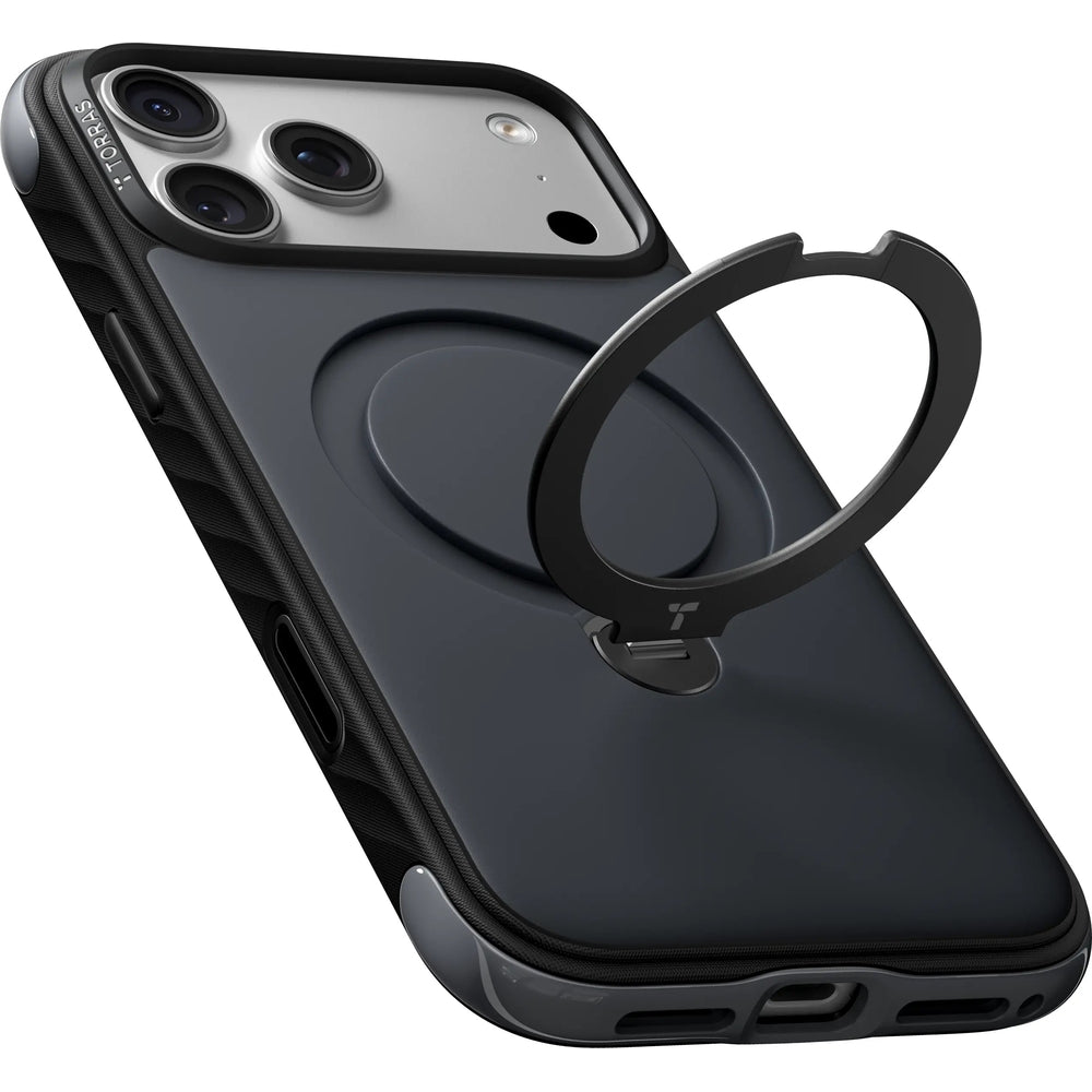 Handyhülle für iPhone 18 Pro Max / 17 Pro Max Torras Ostand Q3 Rugg, Schwarz (7/7)