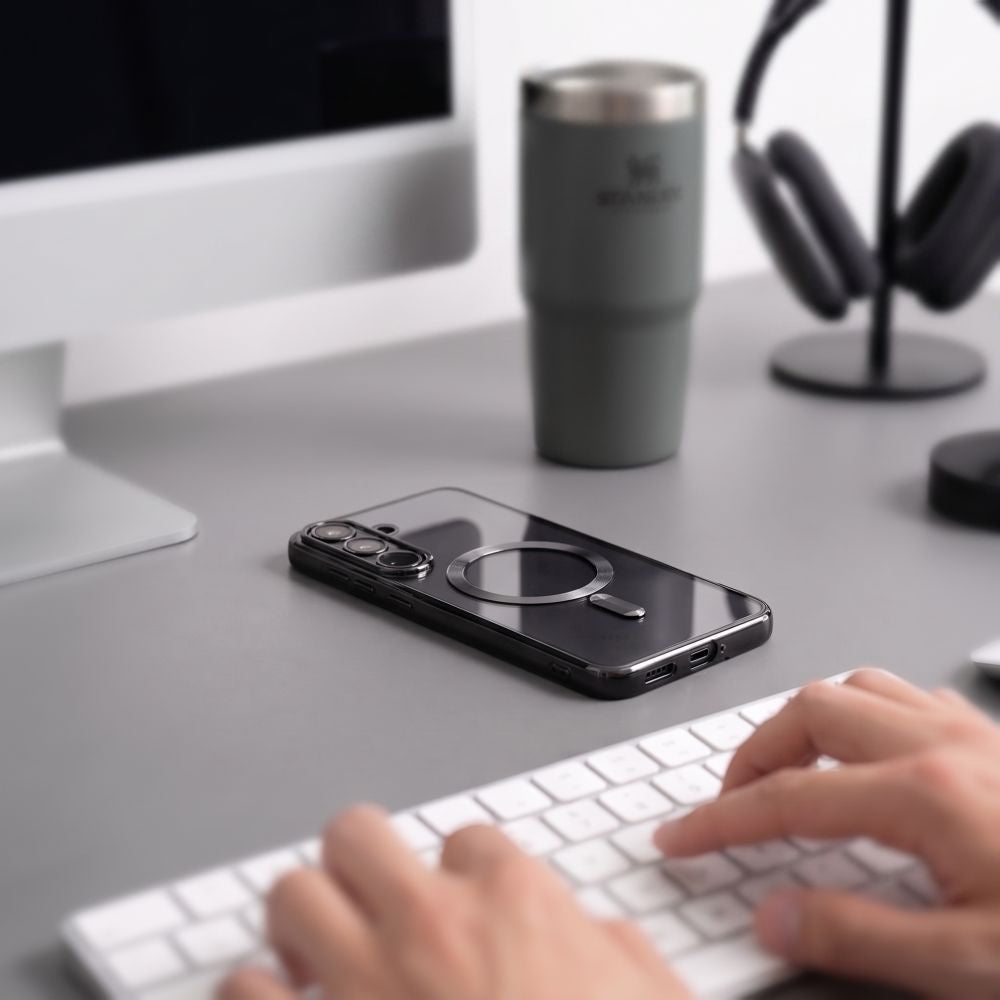 Handyhülle mit Kameraabdeckung für Galaxy S26 FE, Tech-Protect MagFlex für MagSafe, Transparent-Schwarz (7/9)
