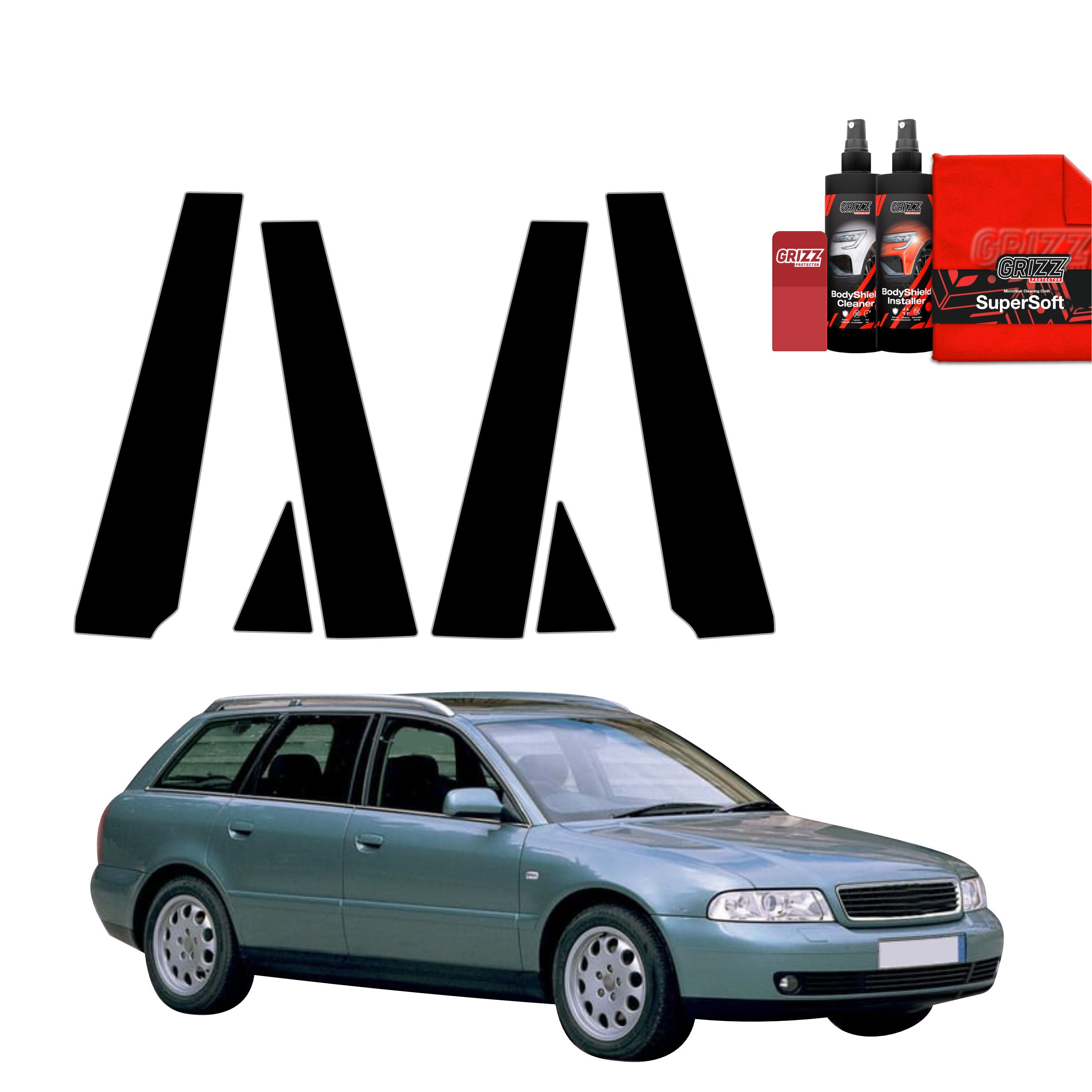 6in1 Schwarze Grizz Protector schutzfolie für B-C-Säule - Audi A4 B5 Avant (1994-2001)