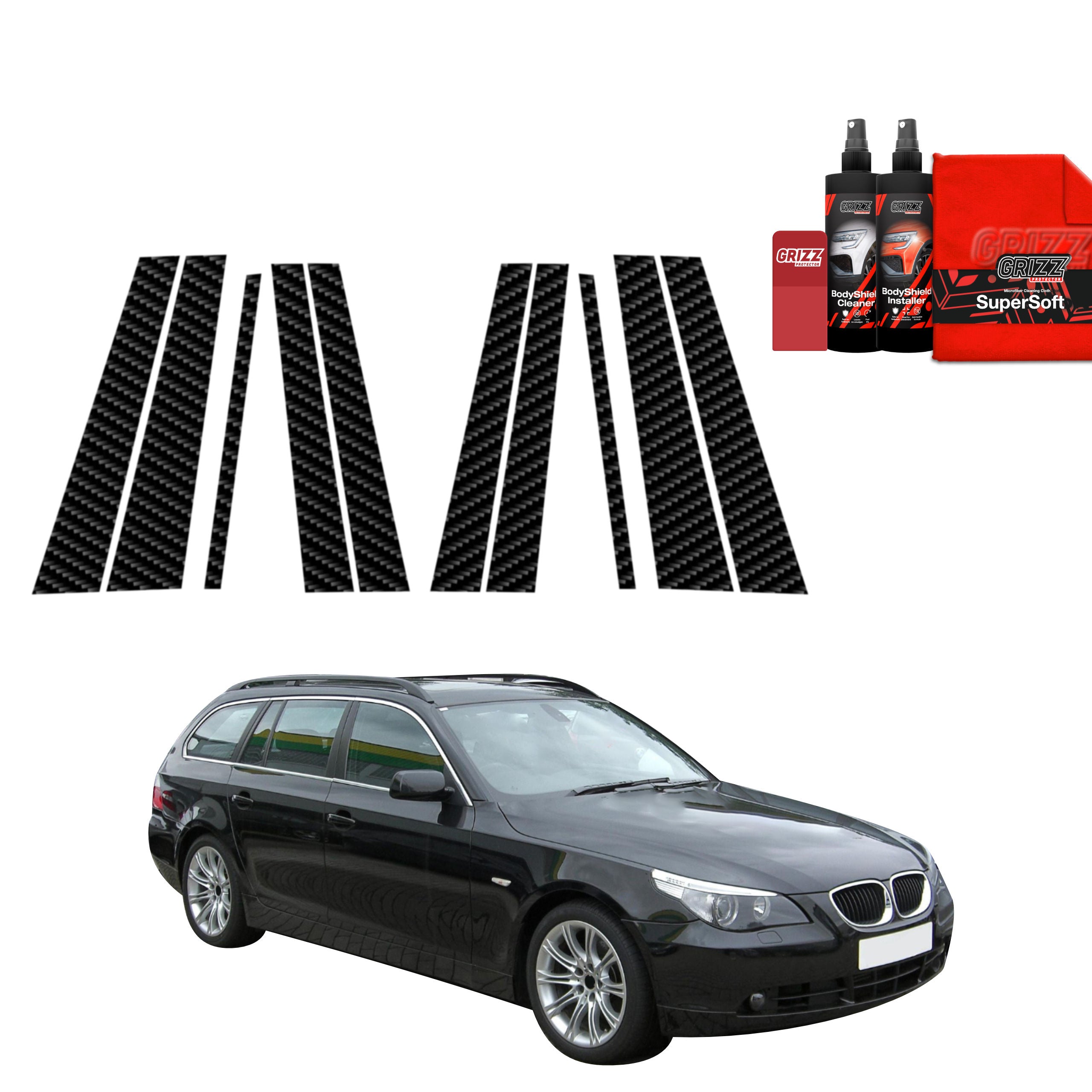 10in1 Kohlenstoff Schutzfolie Grizz Protector für B-C-Säule - BMW 5 E61 Kombi PreLCI (2003-2007)