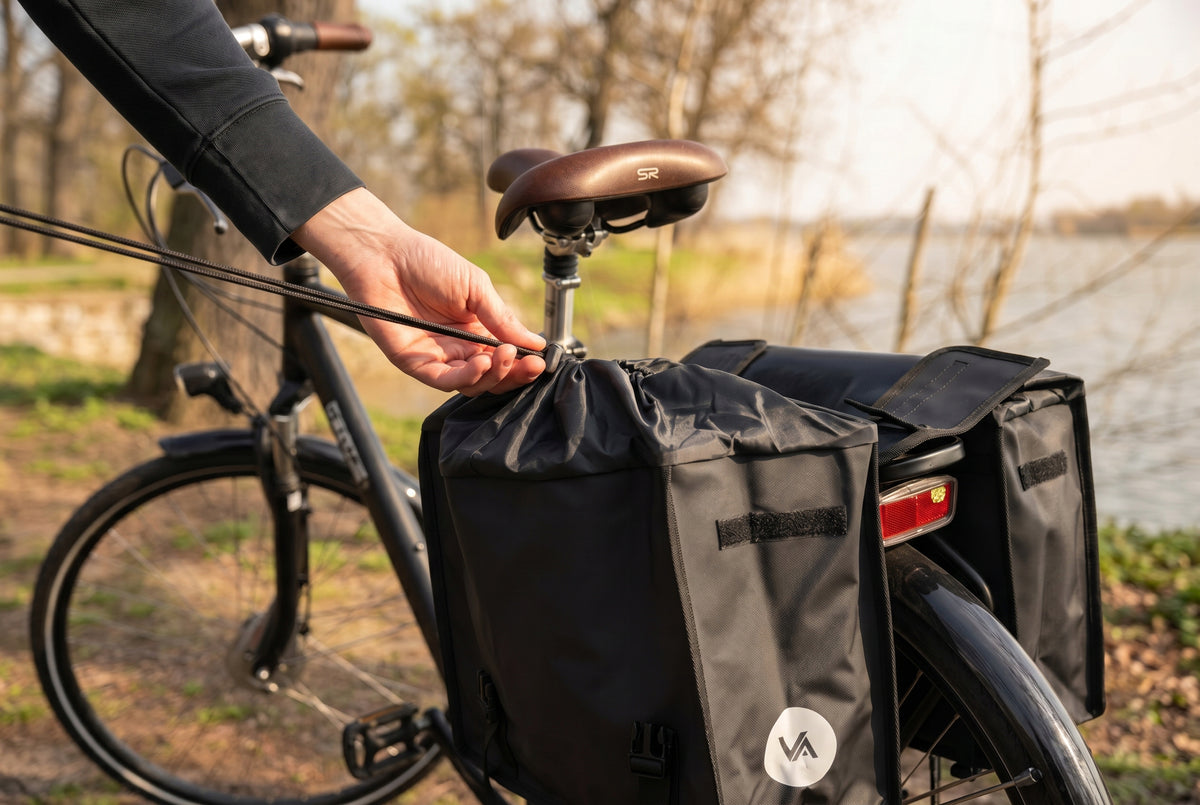 Fahrradtasche für den Gepäckträger, doppelt mit Griff, Vayox VA0446 40L, Schwarz