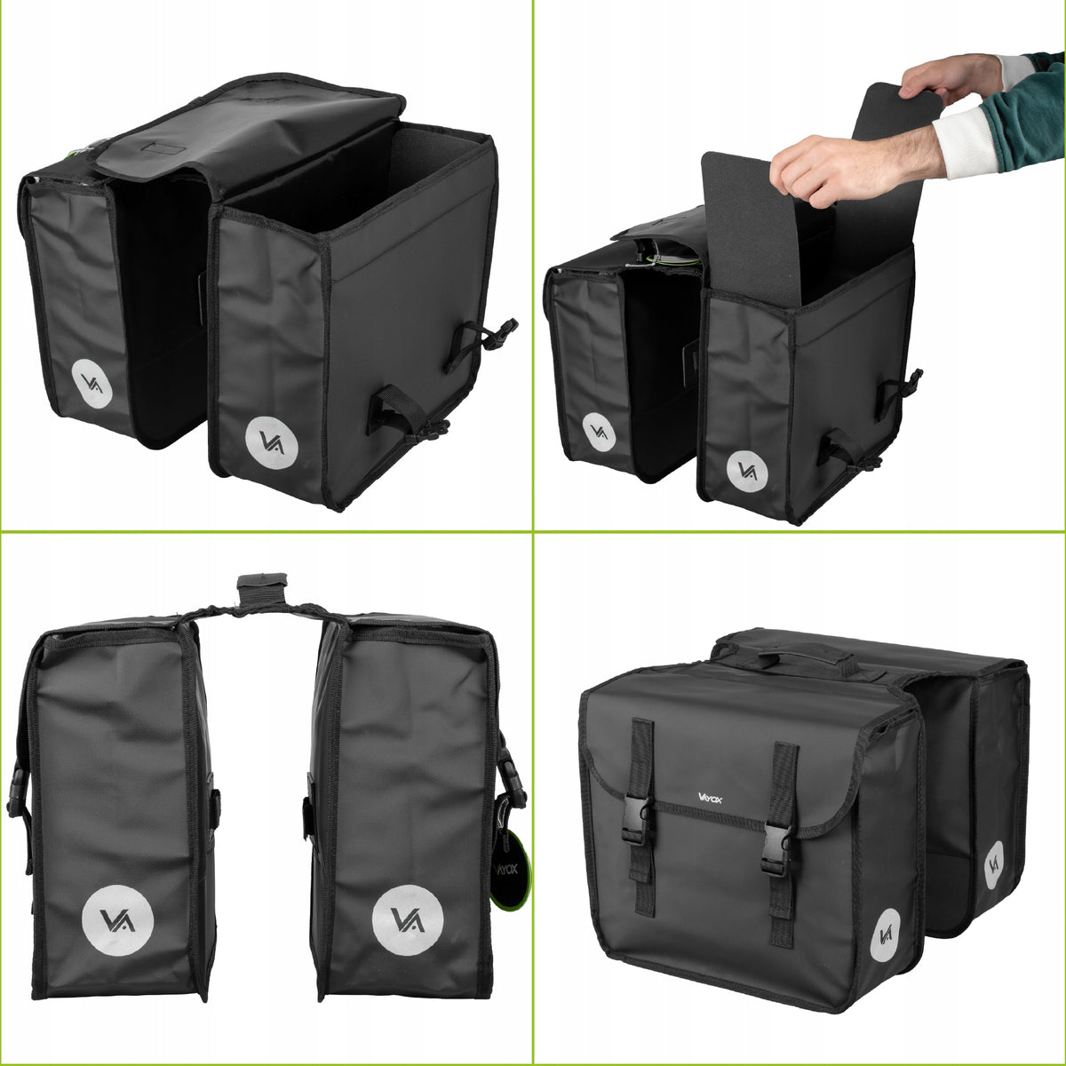 Doppelte Fahrradtasche für den Gepäckträger, Vayox VA0447 29L, Schwarz