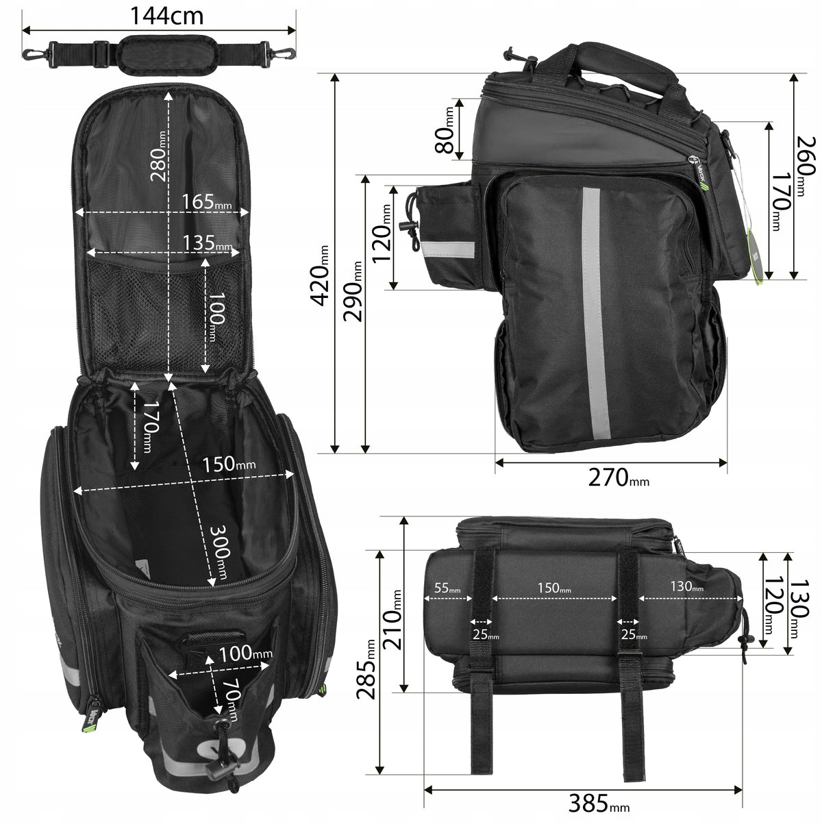 Fahrradtasche für den Gepäckträger mit Seitentaschen, Vayox VA0449 10 - 29L, Schwarz