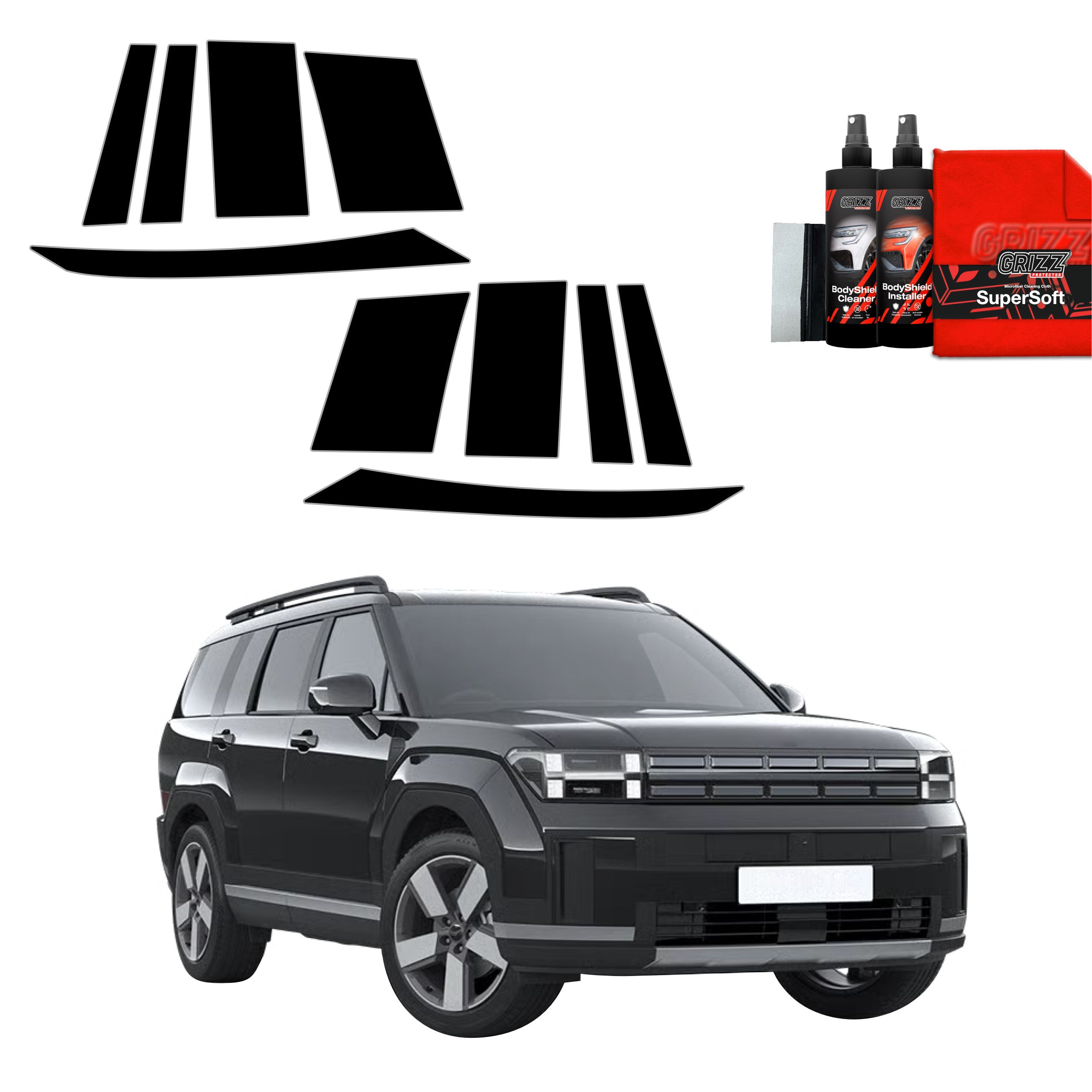 10in1 Schwarze Grizz Protector schutzfolie für A-B-C-Säule - Hyundai Santa Fe (2023-2026)