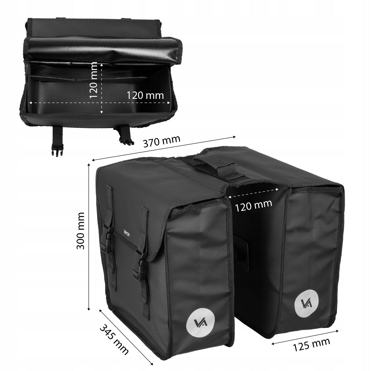 Doppelte Fahrradtasche für den Gepäckträger, Vayox VA0447 29L, Schwarz
