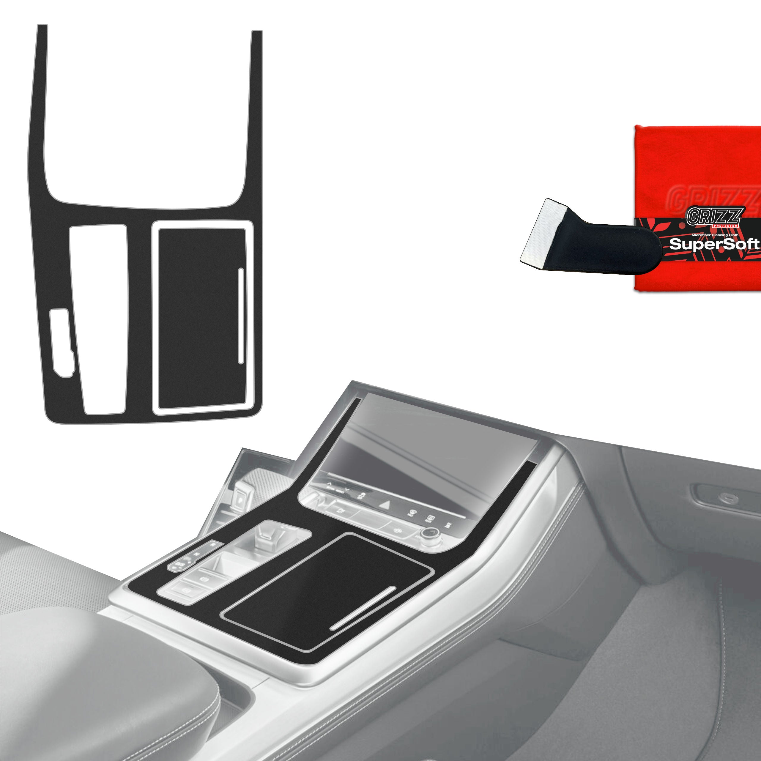 2in1 Schutzfolien Grizz Protector für Mittelkonsole - Audi Q7 (2019-2024) Schwarz Matt Antifingerprint