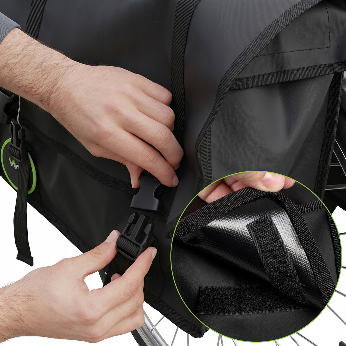 Fahrradtasche für den Gepäckträger, doppelt mit Griff, Vayox VA0446 40L, Schwarz