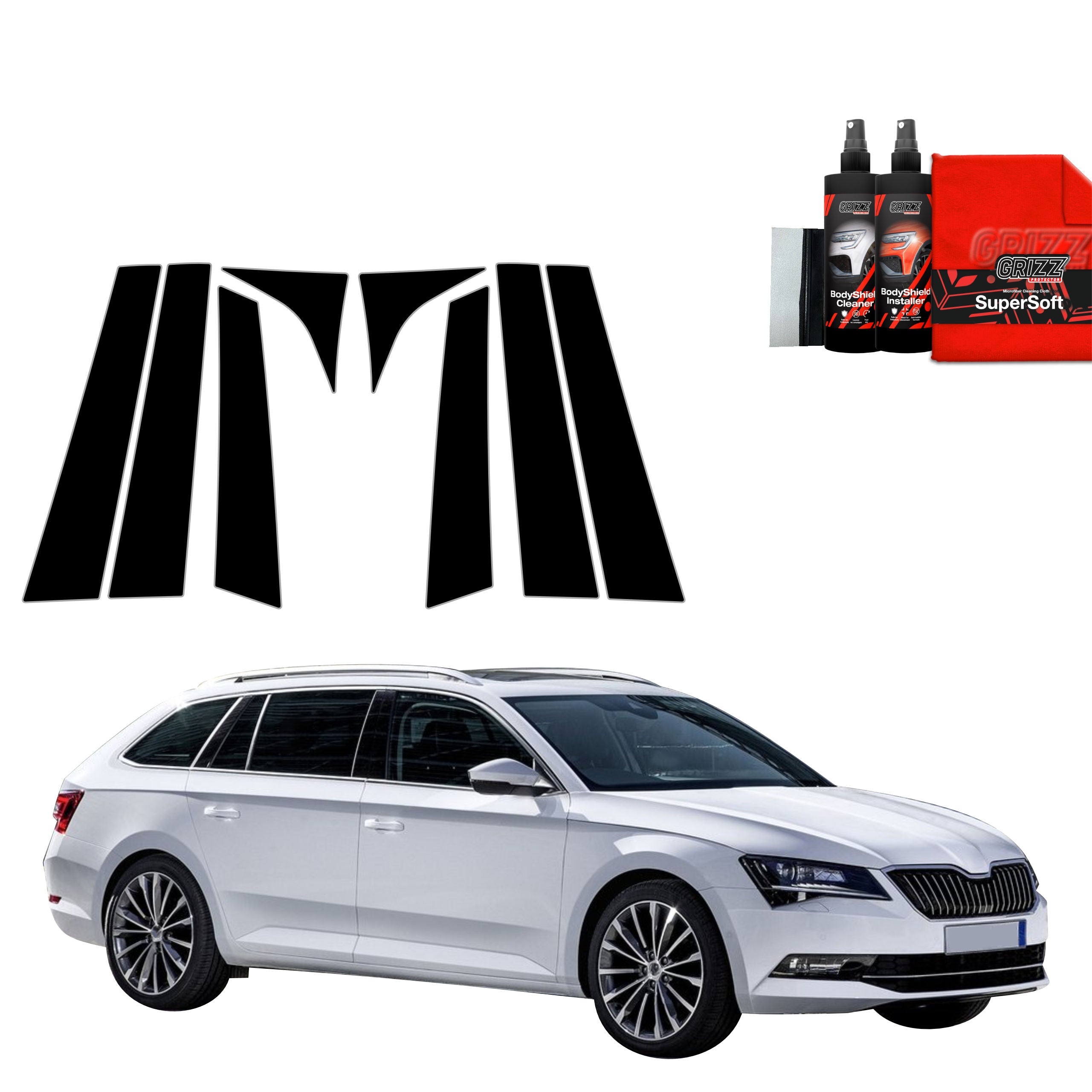8in1 Schwarze Grizz Protector schutzfolie für B-C-Säule - Skoda Superb 3 Combi (2015-2019)