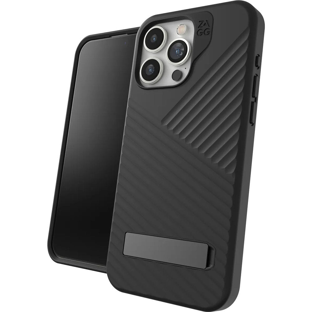 Handyhülle mit Ständer für iPhone 15 Pro, Zagg Gear4 Denali Snap Kickstand mit MagSafe, Schwarz (8/10)