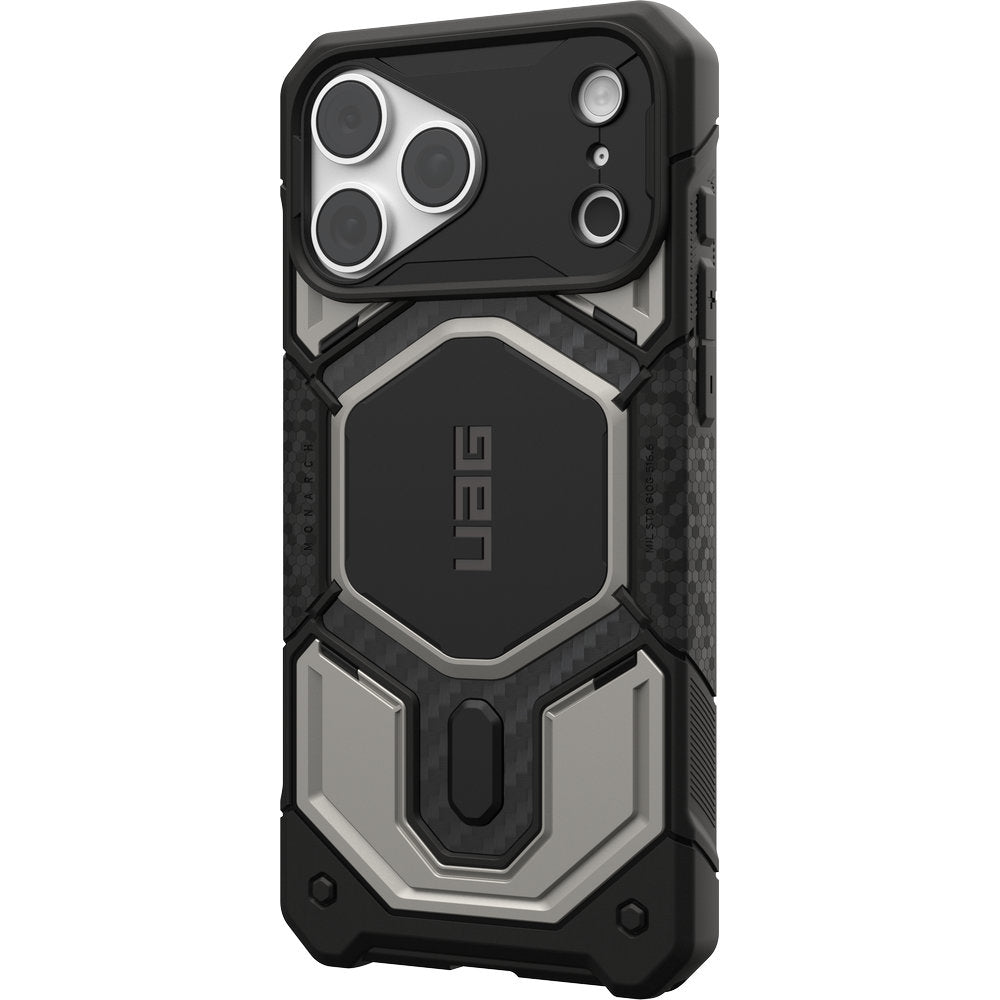 Handyhülle für iPhone 18 Pro Max / 17 Pro Max, UAG Monarch Pro mit MagSafe, Titan/Schwarz mit Kohlefaser (6/16)