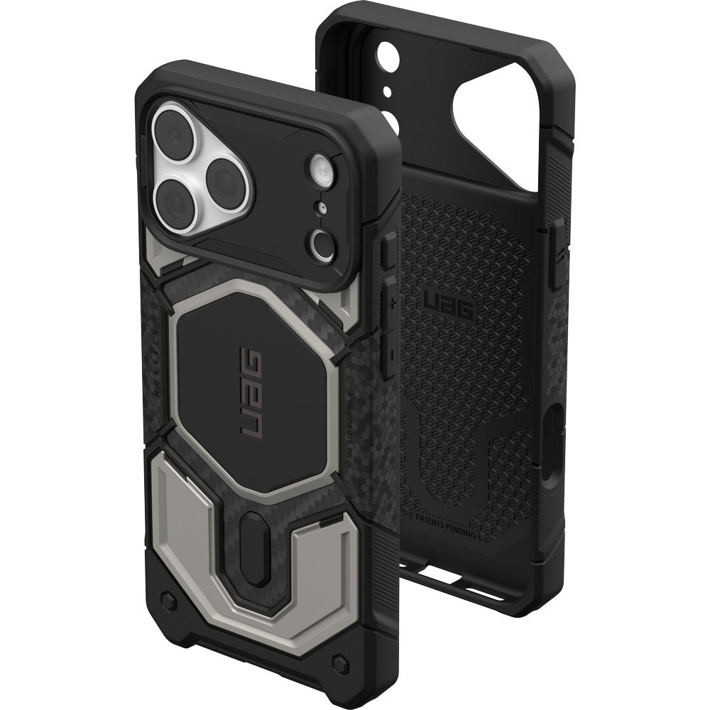 Handyhülle für iPhone 18 Pro Max / 17 Pro Max, UAG Monarch Pro mit MagSafe, Titan/Schwarz mit Kohlefaser (8/16)