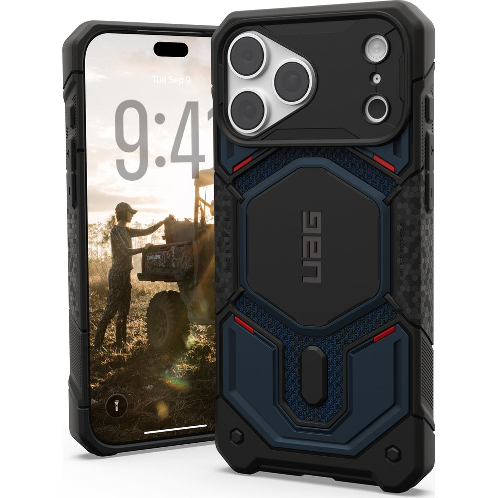 Gepanzerte Handyhülle für iPhone 18 Pro Max / 17 Pro Max, UAG Monarch Pro Kevlar Mag mit MagSafe, Dunkelblau und Schwarz mit Kevlar (1/16)