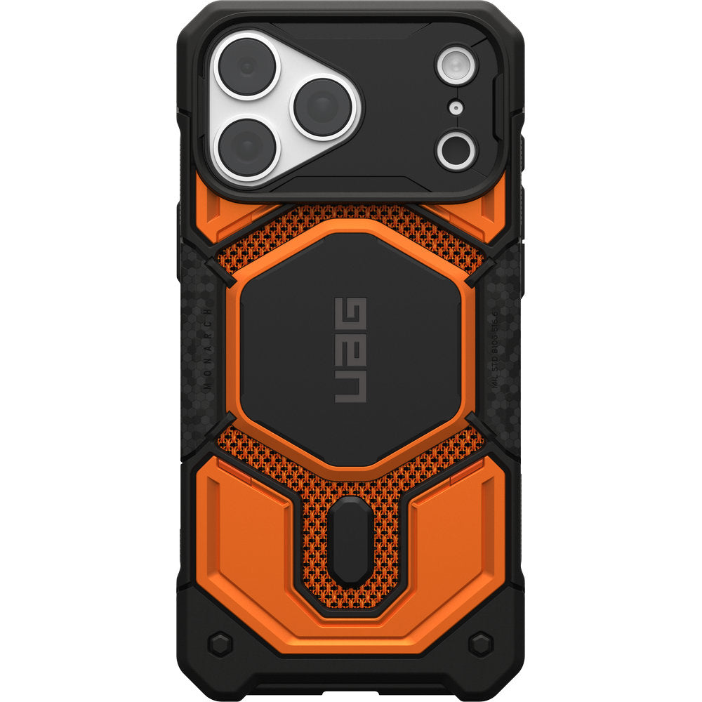 Gepanzerte Handyhülle für iPhone 18 Pro Max / 17 Pro Max, UAG Monarch Pro Kevlar Mag mit MagSafe, Orange und Schwarz mit Kevlar (2/16)