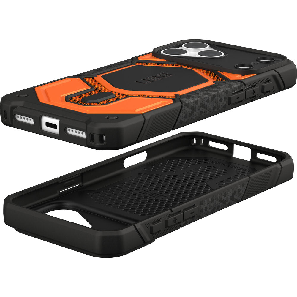 Gepanzerte Handyhülle für iPhone 18 Pro Max / 17 Pro Max, UAG Monarch Pro Kevlar Mag mit MagSafe, Orange und Schwarz mit Kevlar (7/16)