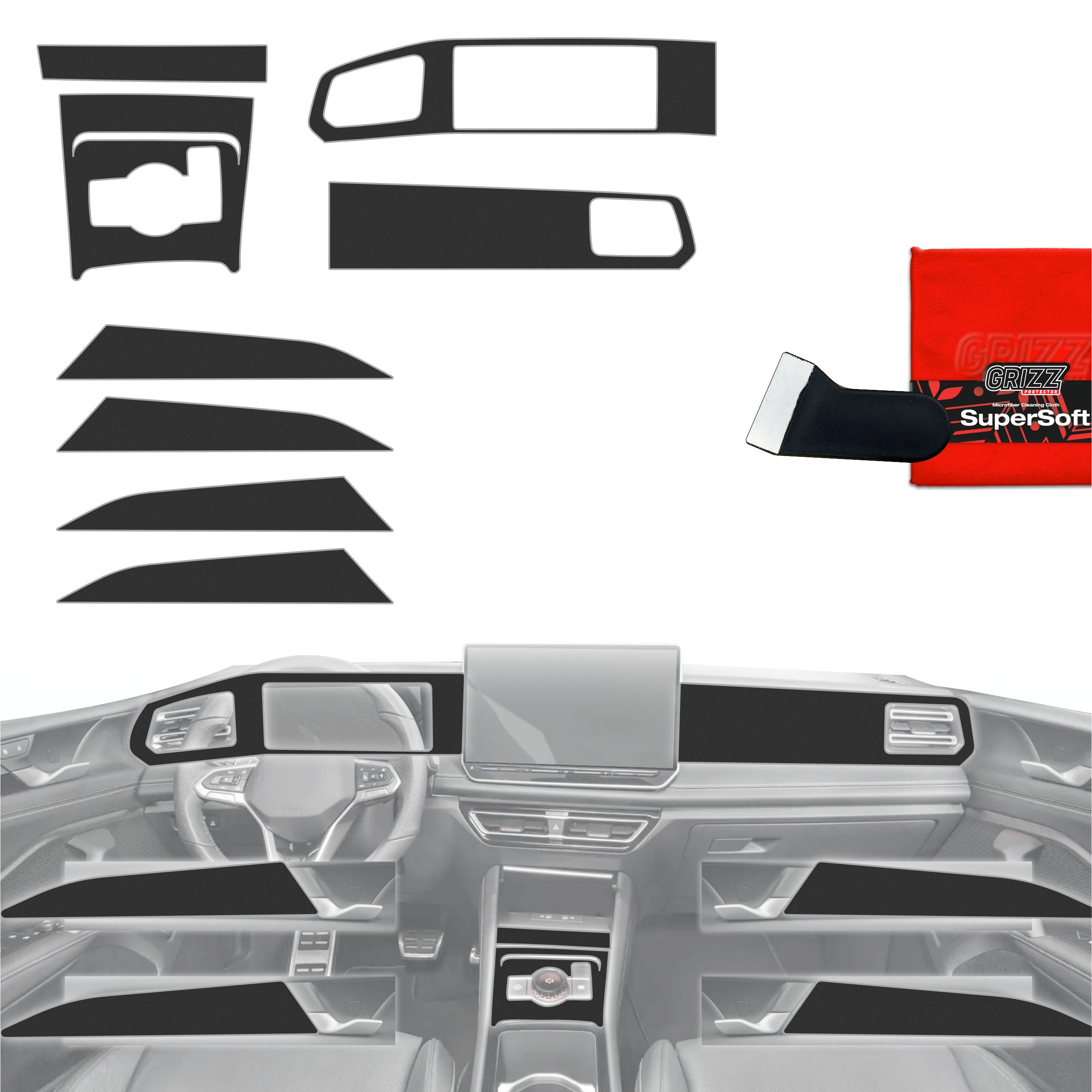 8in1 Schutzfolien Grizz Protector für Mittelkonsole & Armaturenbrett - Volkswagen Tiguan 3 (2024-2026) Schwarz Matt Antifingerprint