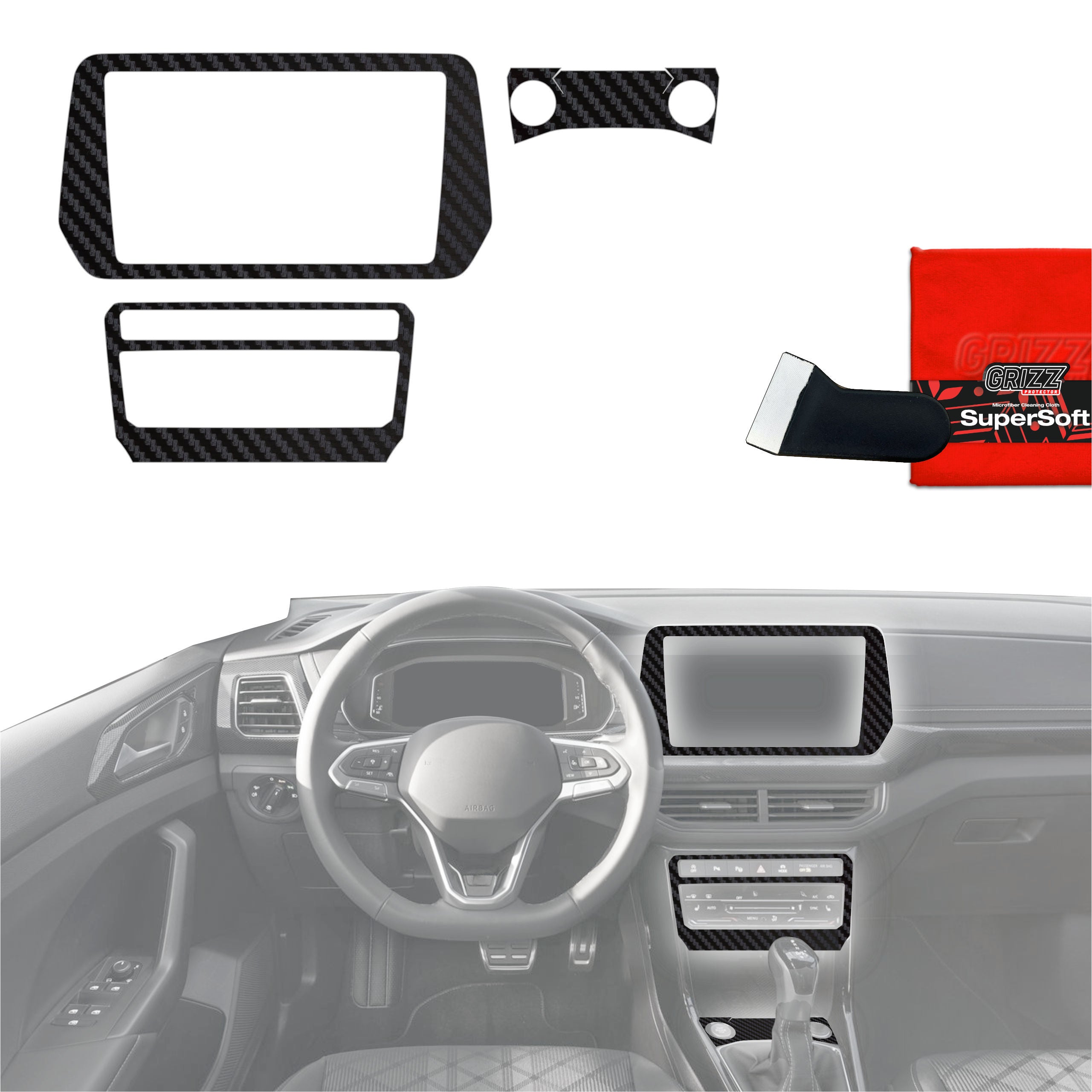4in1 Schutzfolien Grizz Protector für Mittelkonsole & Armaturenbrett - Volkswagen T-Cross (2025-2026) Carbon Optik Matt Antifingerprint