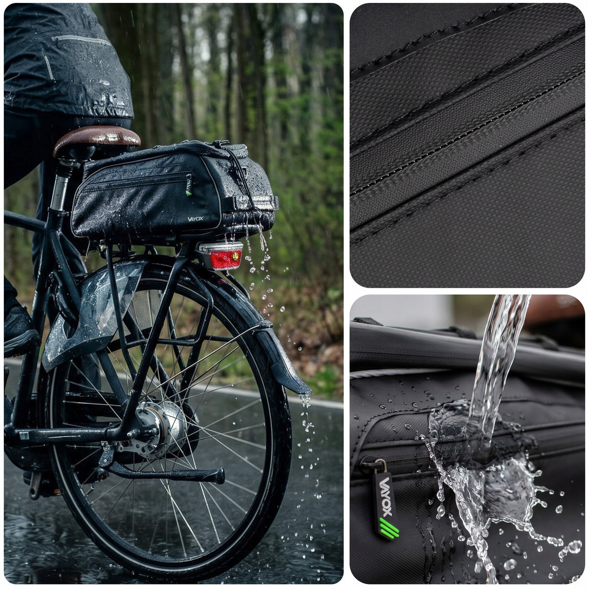 Fahrradtasche für den Gepäckträger mit Seitentaschen, Vayox VA0448 10L, Schwarz