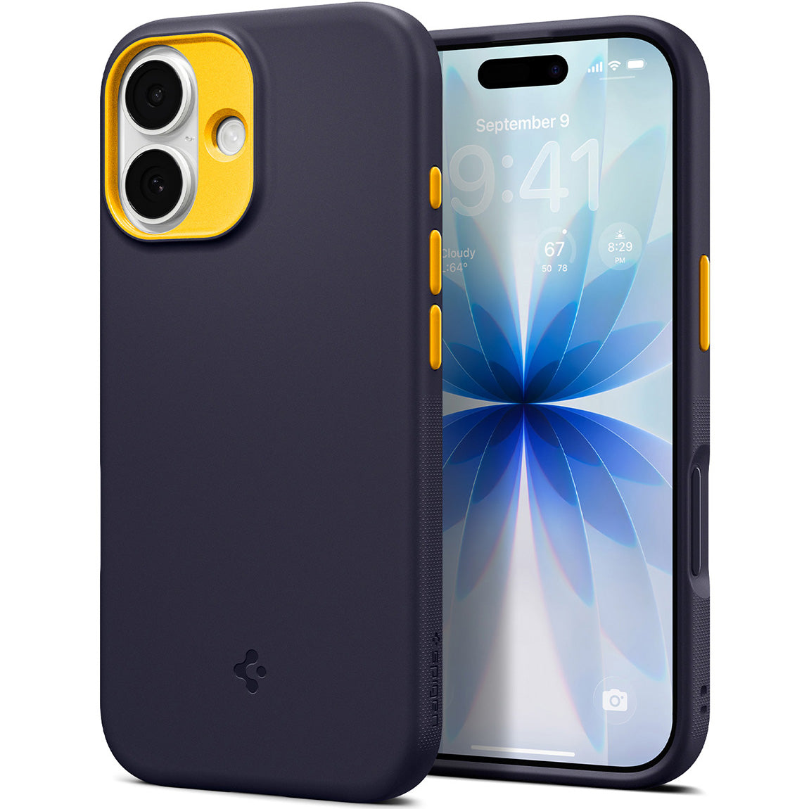 Handyhülle für iPhone 17, Spigen Nano Pop Mag mit MagSafe, Dunkelblau und Gelb