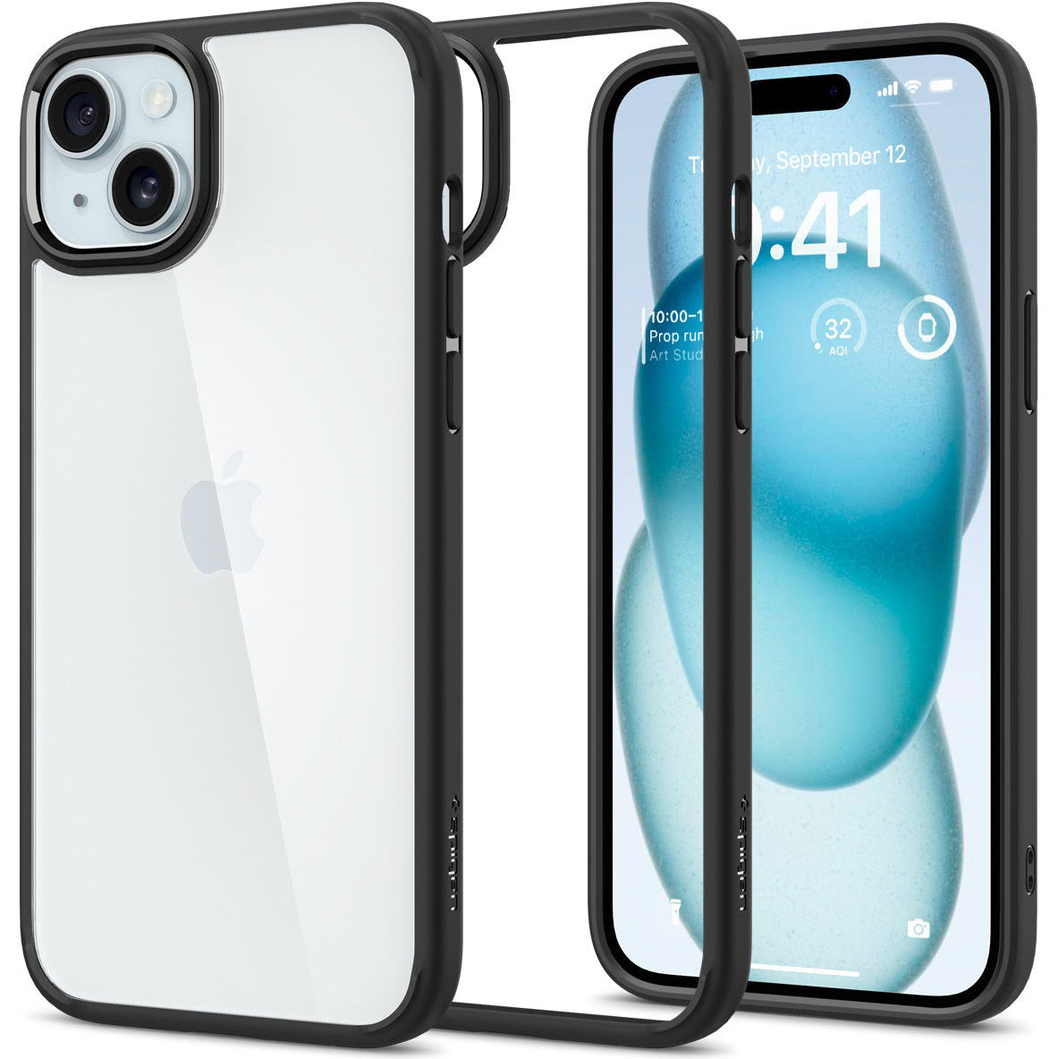 Schutzhülle für iPhone 15, Spigen Ultra Hybrid, Transparent-Schwarz