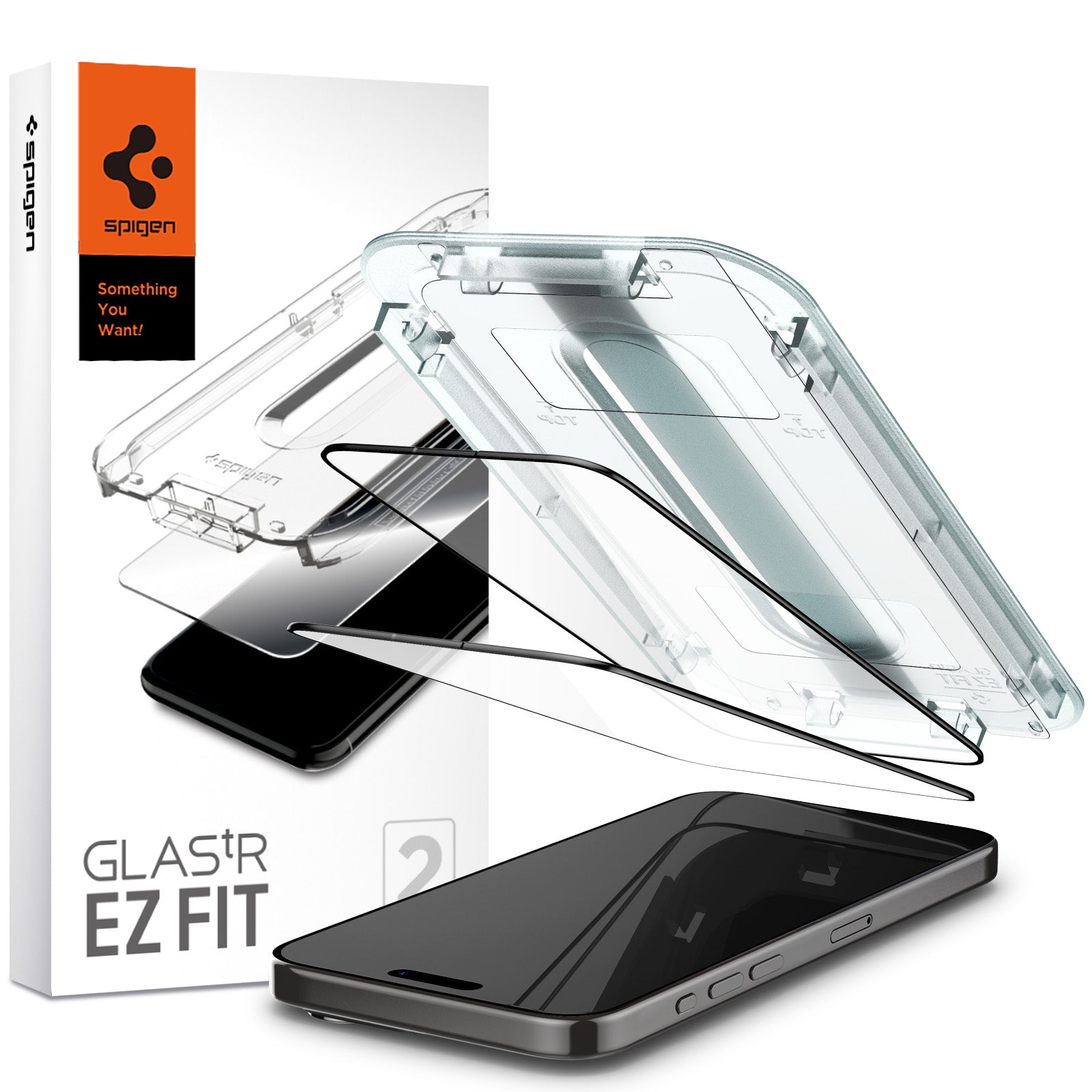 Glas für die Schutzhülle Spigen Glas.tR EZ Fit FC 2-Pack für iPhone 15 Pro, mit schwarzem Rahmen