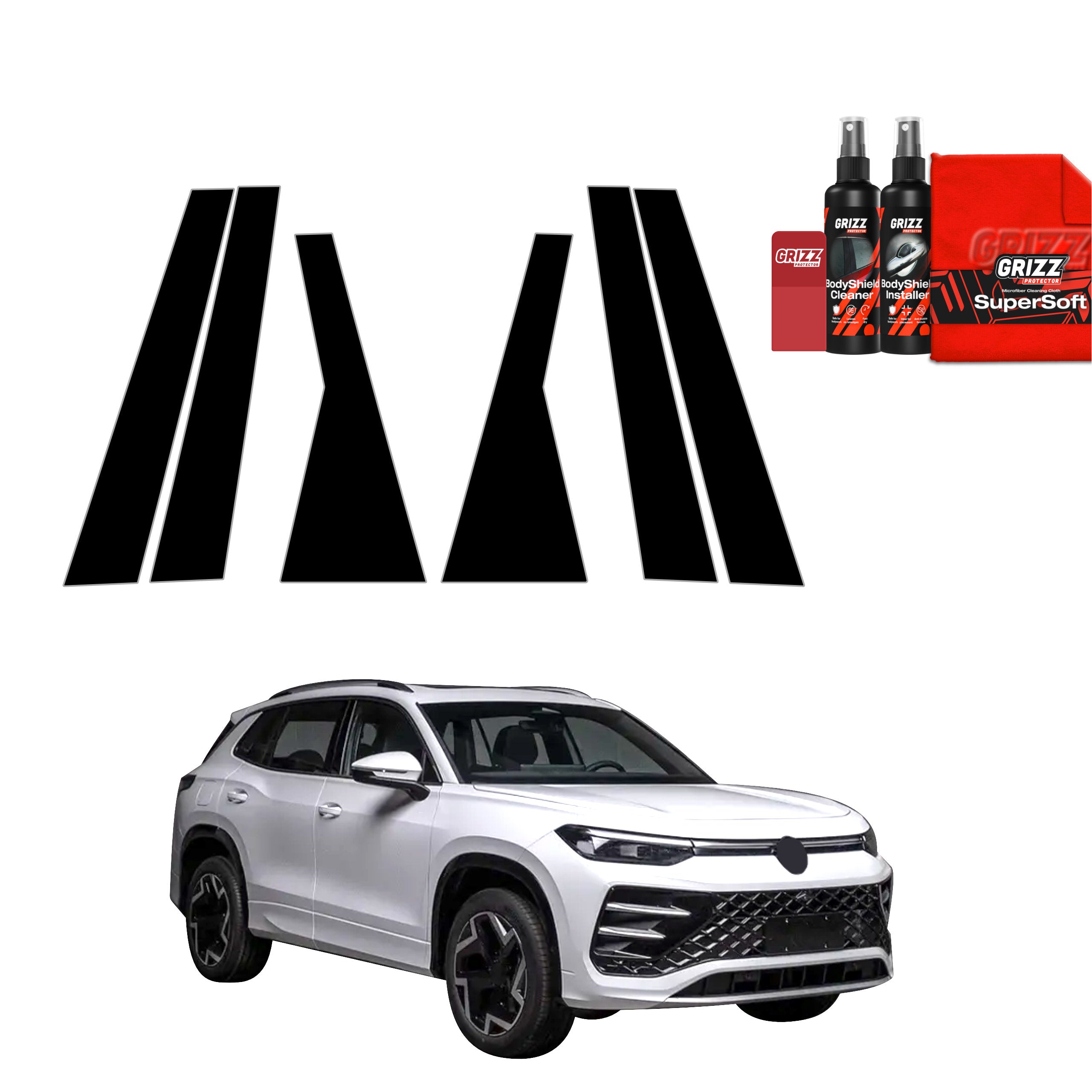 6in1 Schwarze Schutzfolie Grizz Protector für B-C-Säule - Volkswagen Tayron (2025-2026)