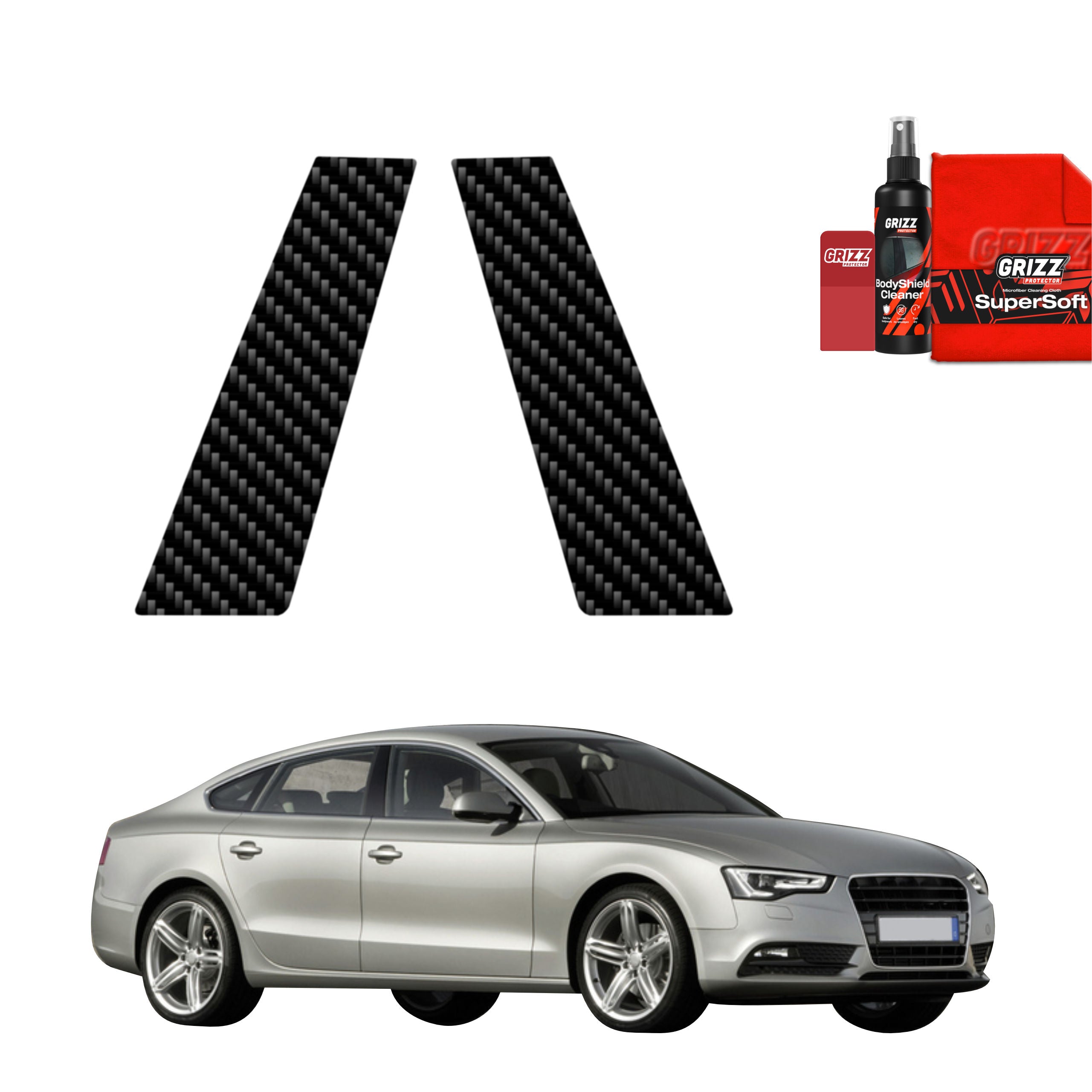 2in1 Kohlenstoff Schutzfolie Grizz Protector für B-C-Säule - Audi A5 8T SUV 5D (2007-2016)