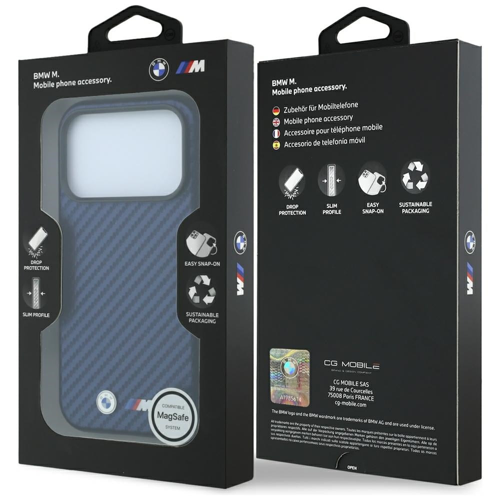 Handyhülle BMW M Carbon Metal Logo MagSafe für iPhone 18 Pro Max / 17 Pro Max, Dunkelblau (8/8)