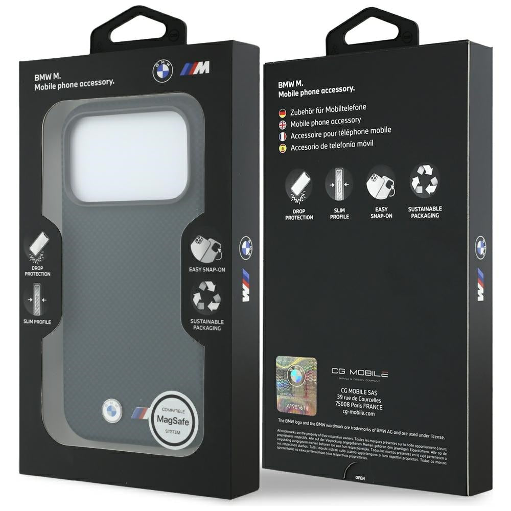 Handyhülle für iPhone 18 Pro / 17 Pro, BMW M Quadrille Kevlar Metal Logo mit MagSafe, Dunkelblau (8/8)