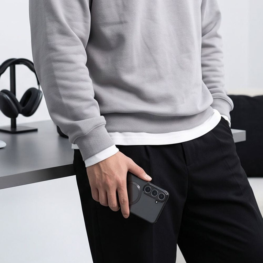 Handyhülle mit Kameraabdeckung für Galaxy S26 FE, Tech-Protect MagFlex für MagSafe, Transparent-Schwarz (8/9)