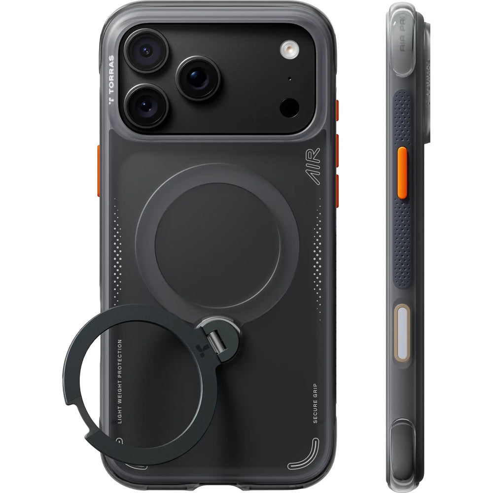 Handyhülle mit 360° drehbarem Standfuß für iPhone 18 Pro Max / 17 Pro Max, Torras Ostand Q3 Air mit MagSafe, Schwarz (8/8)