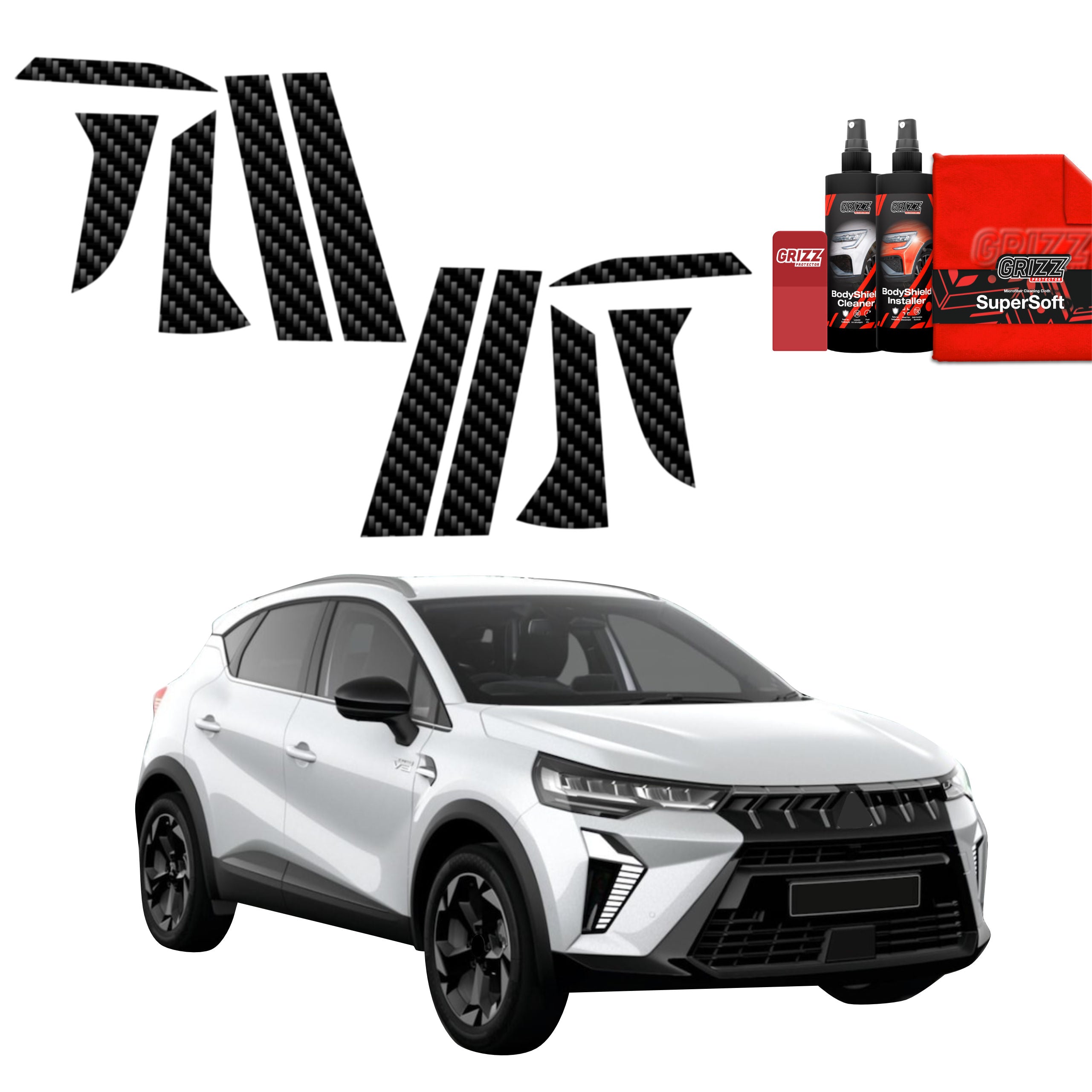 10in1 Kohlenstoff Schutzfolie Grizz Protector für B-C-Säule - Mitsubishi ASX Facelift (2024-2026)