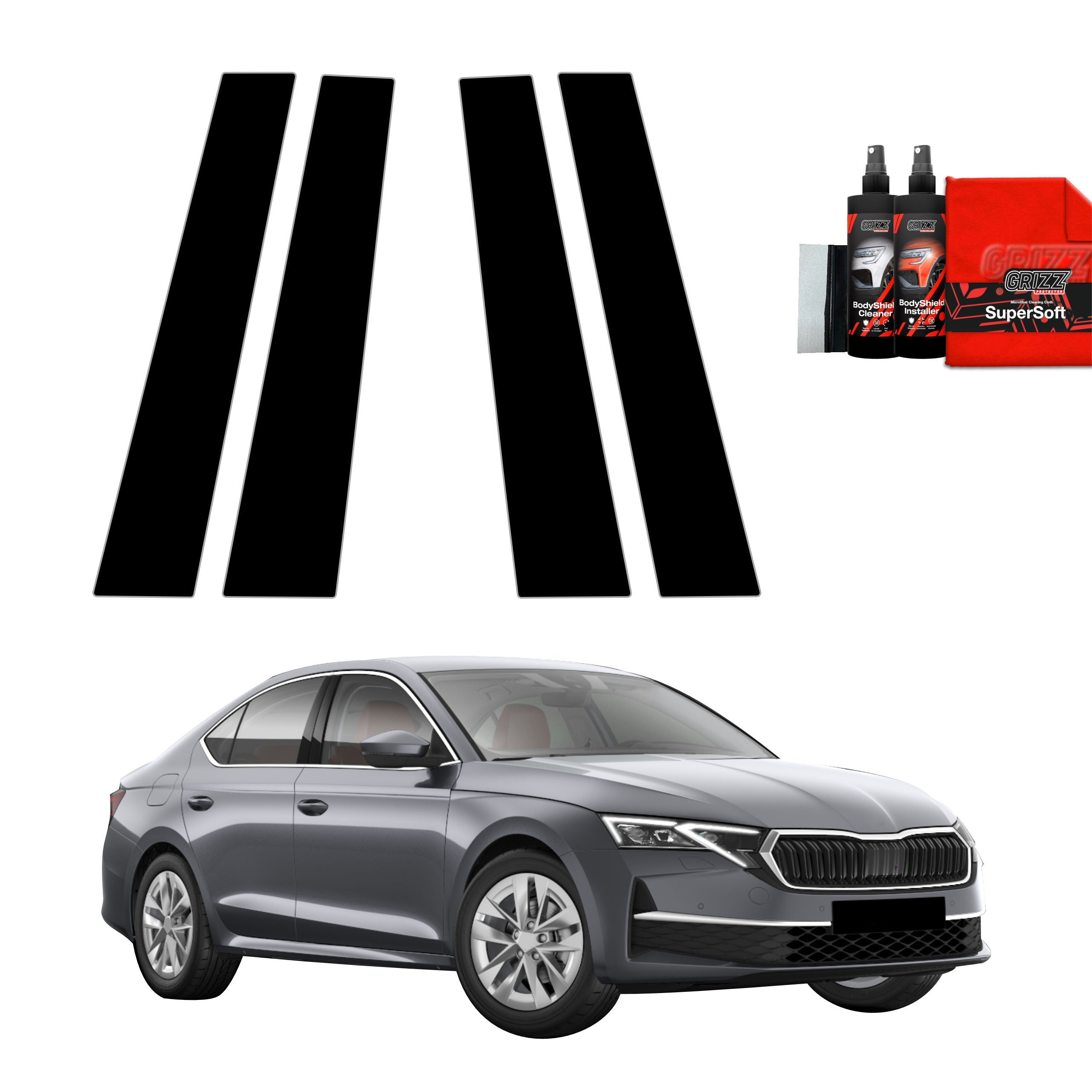 4in1 Schwarze Grizz Protector schutzfolie für B-Säule - Skoda Octavia 4 Hatchback Facelifting (2024-2026)