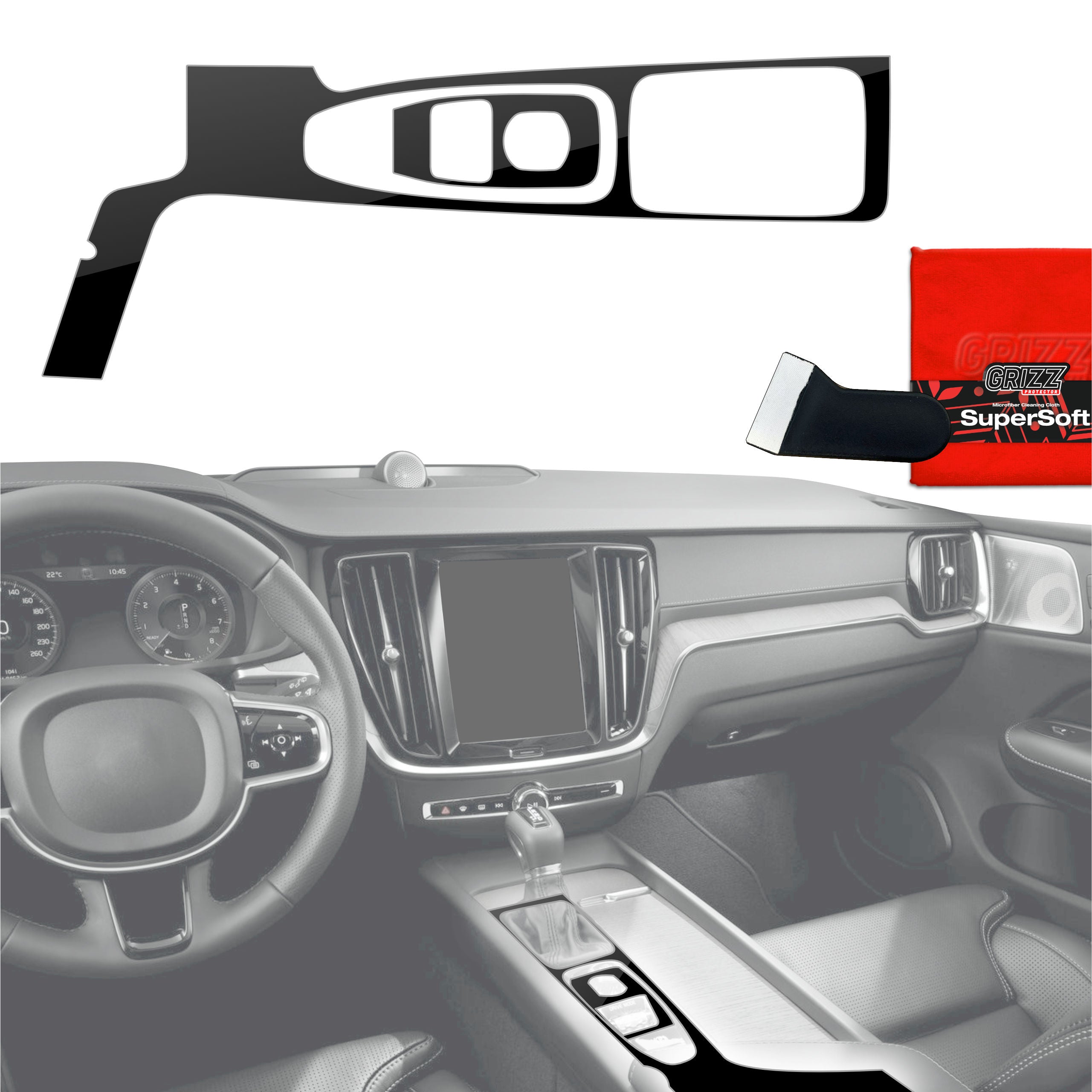 2in1 Schutzfolien Grizz Protector für Mittelkonsole - Volvo XC90 D5 Drive Mode (2014-2019) Schwarz Glanz
