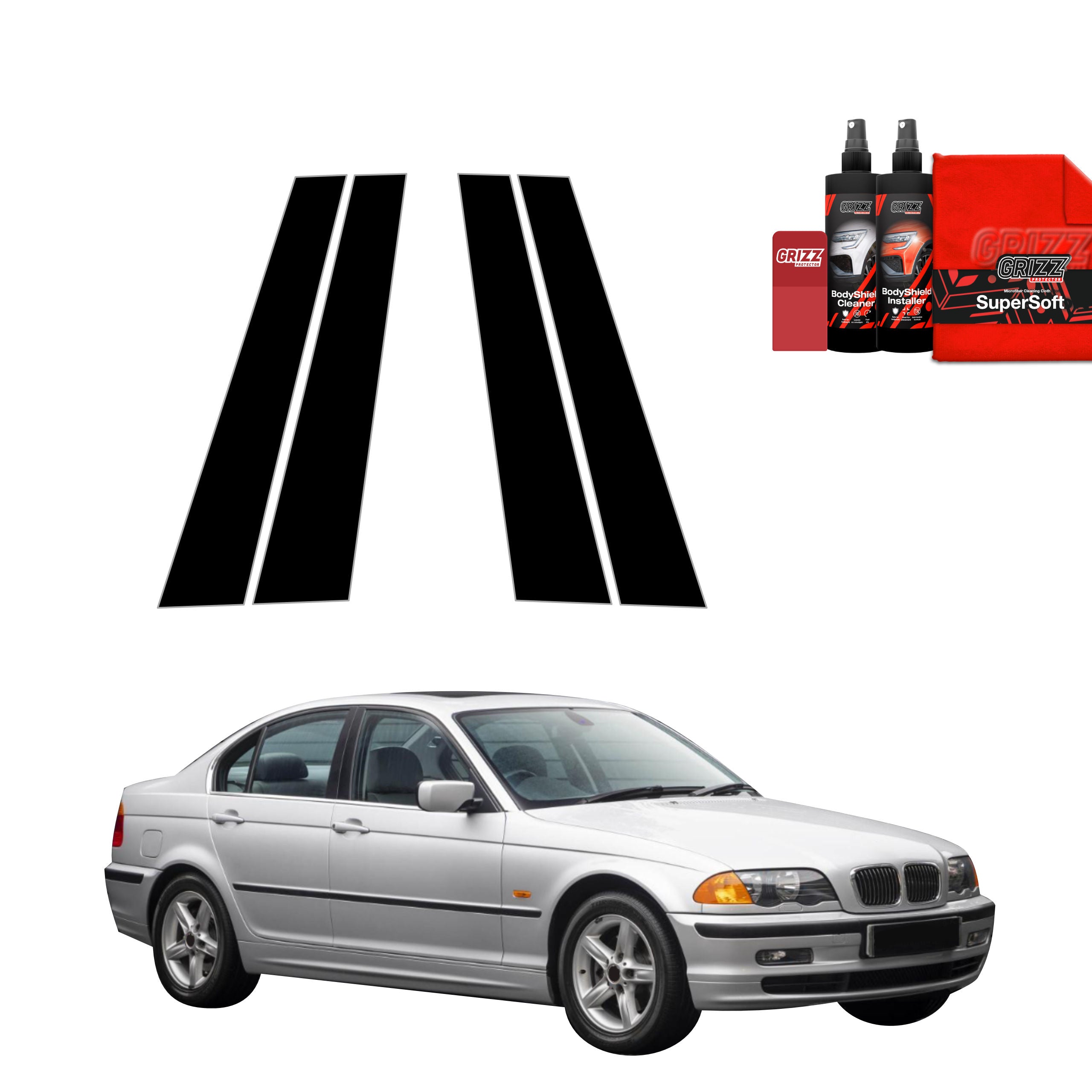 4in1 Schwarze Grizz Protector schutzfolie für B-Säule - BMW 3 E46 Sedan Pre-LCI (1998-2001)