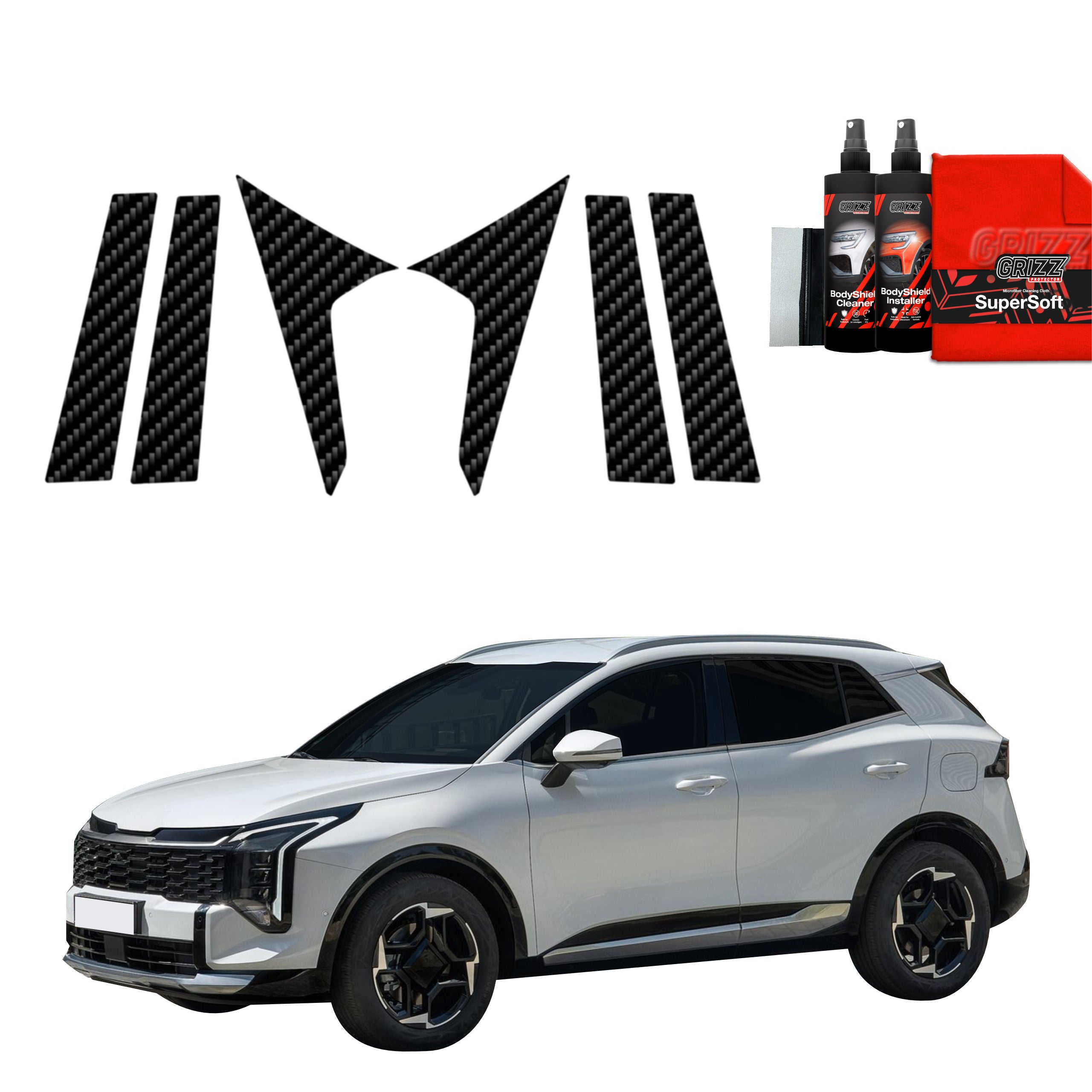 6in1 Kohlenstoff Schutzfolie Grizz Protector für B-C-Säule - Kia Sportage 5 Facelift (2025-2026)