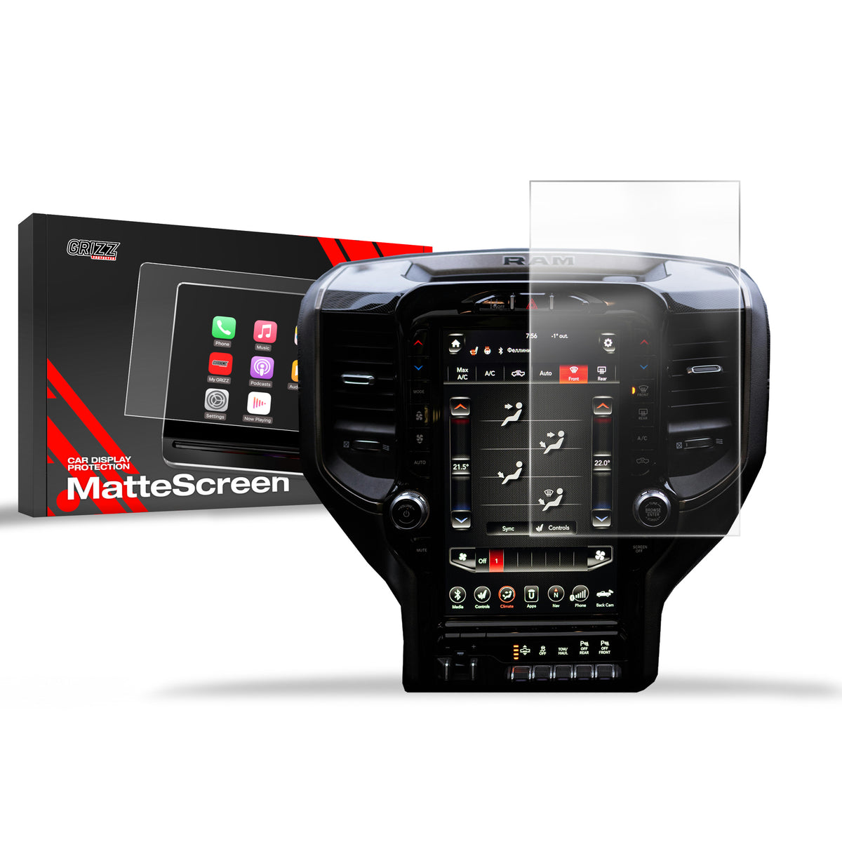 Matte Autodisplayfolie für Dodge Ram TRX 12,3" (2019-2026), Grizz Protector